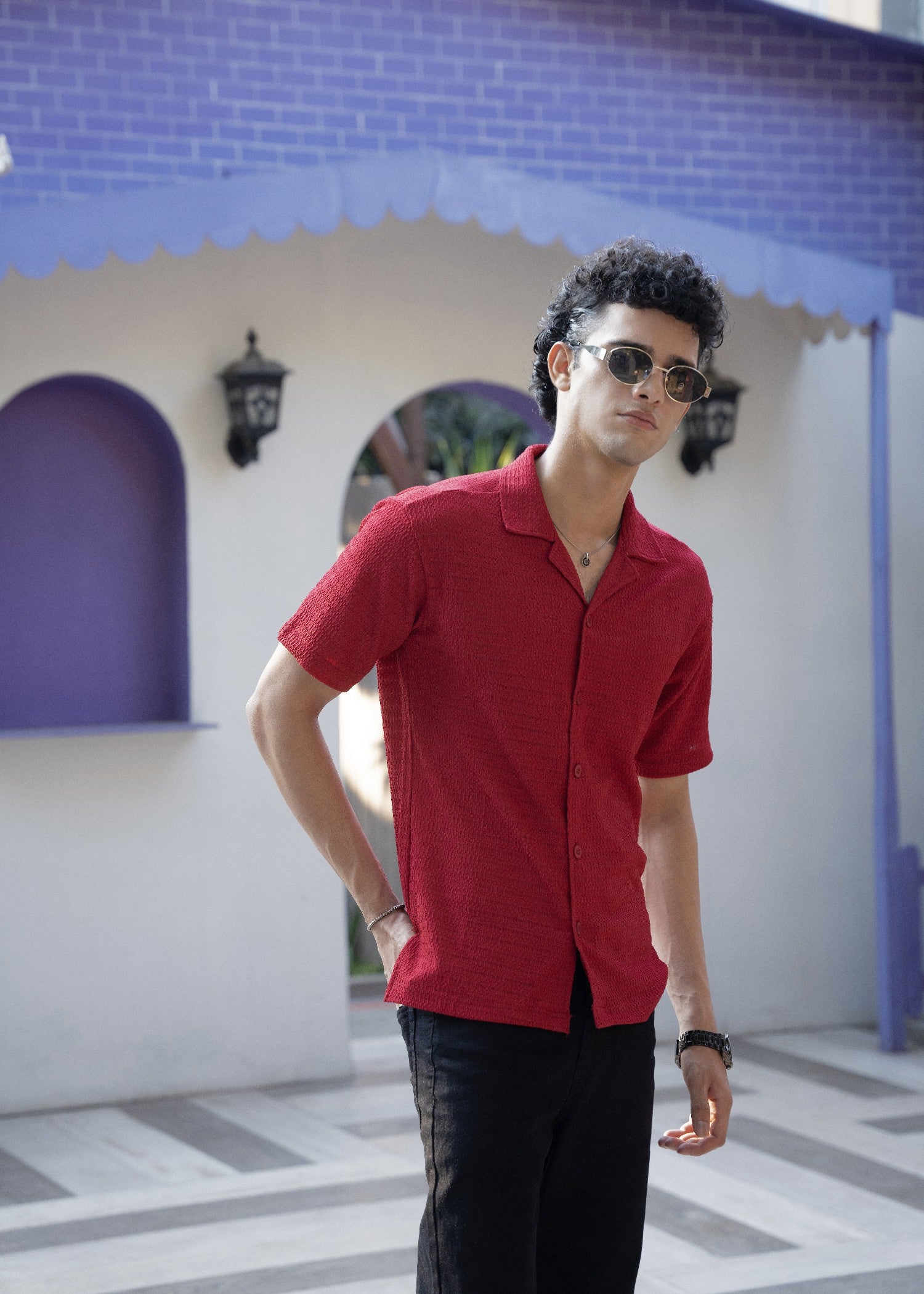 cotton Casual Shirt in Crimson, red