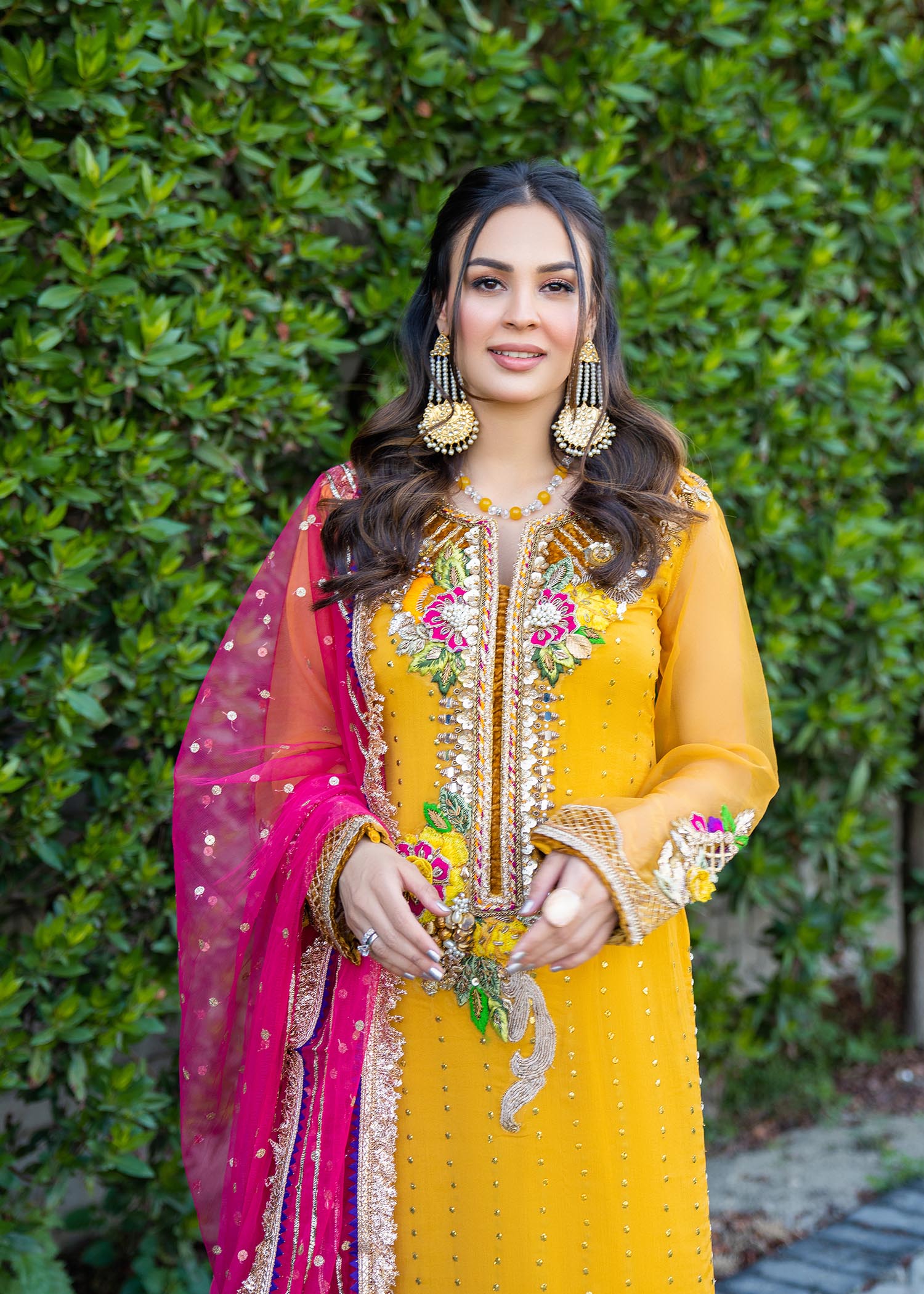 crinkle chiffon Kurta Set in Mustard