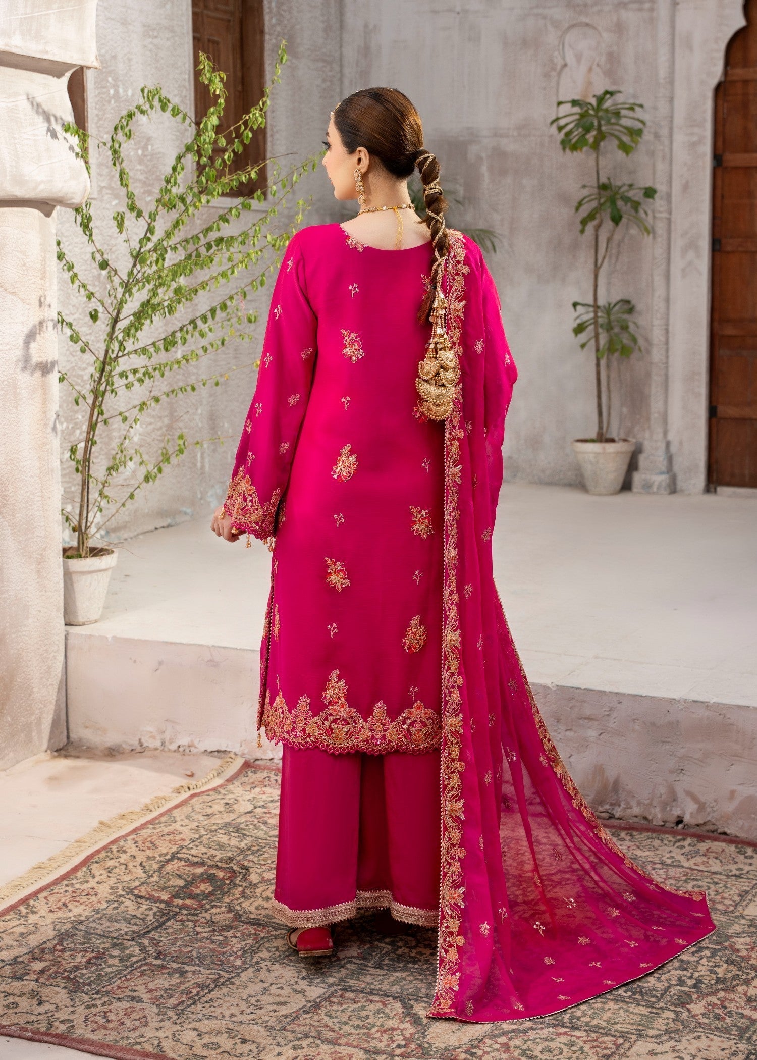 chiffon Kurta Set in Hot pink