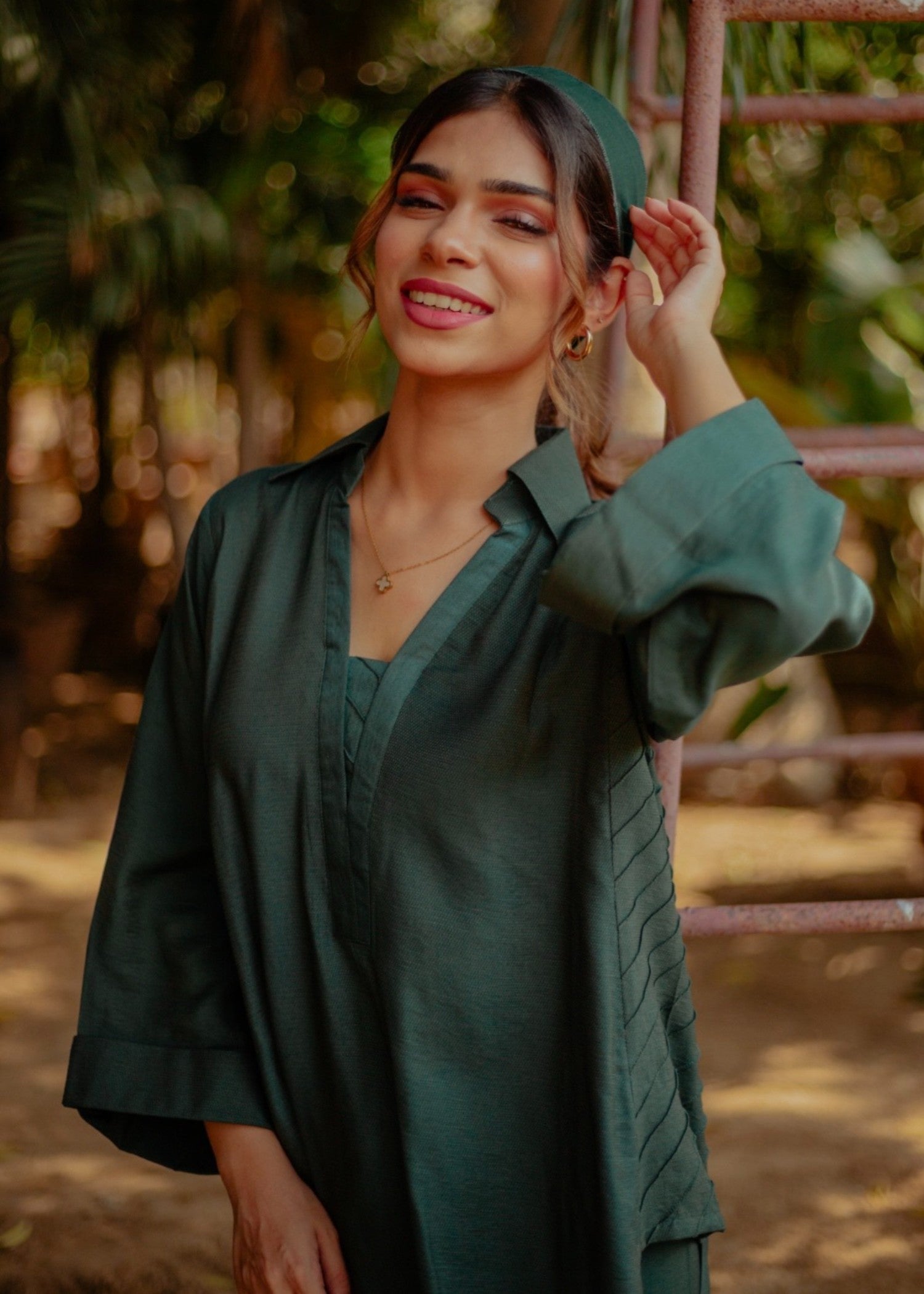 textured linen Co ord Sets in Green