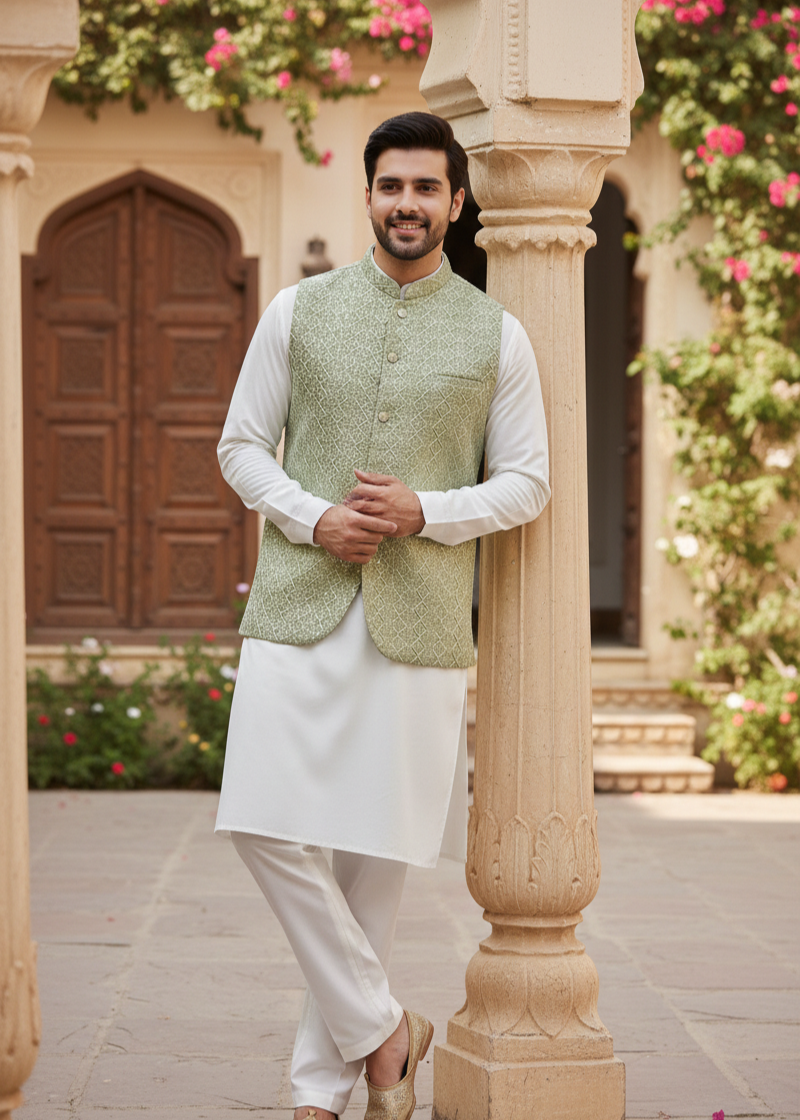 silk Waistcoat in Apple green