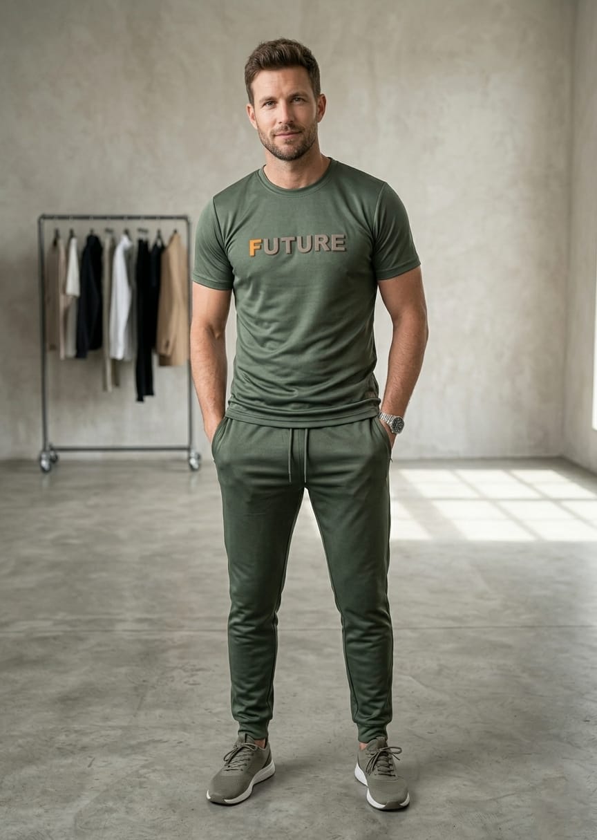 jersey knit Tracksuit in Olive green