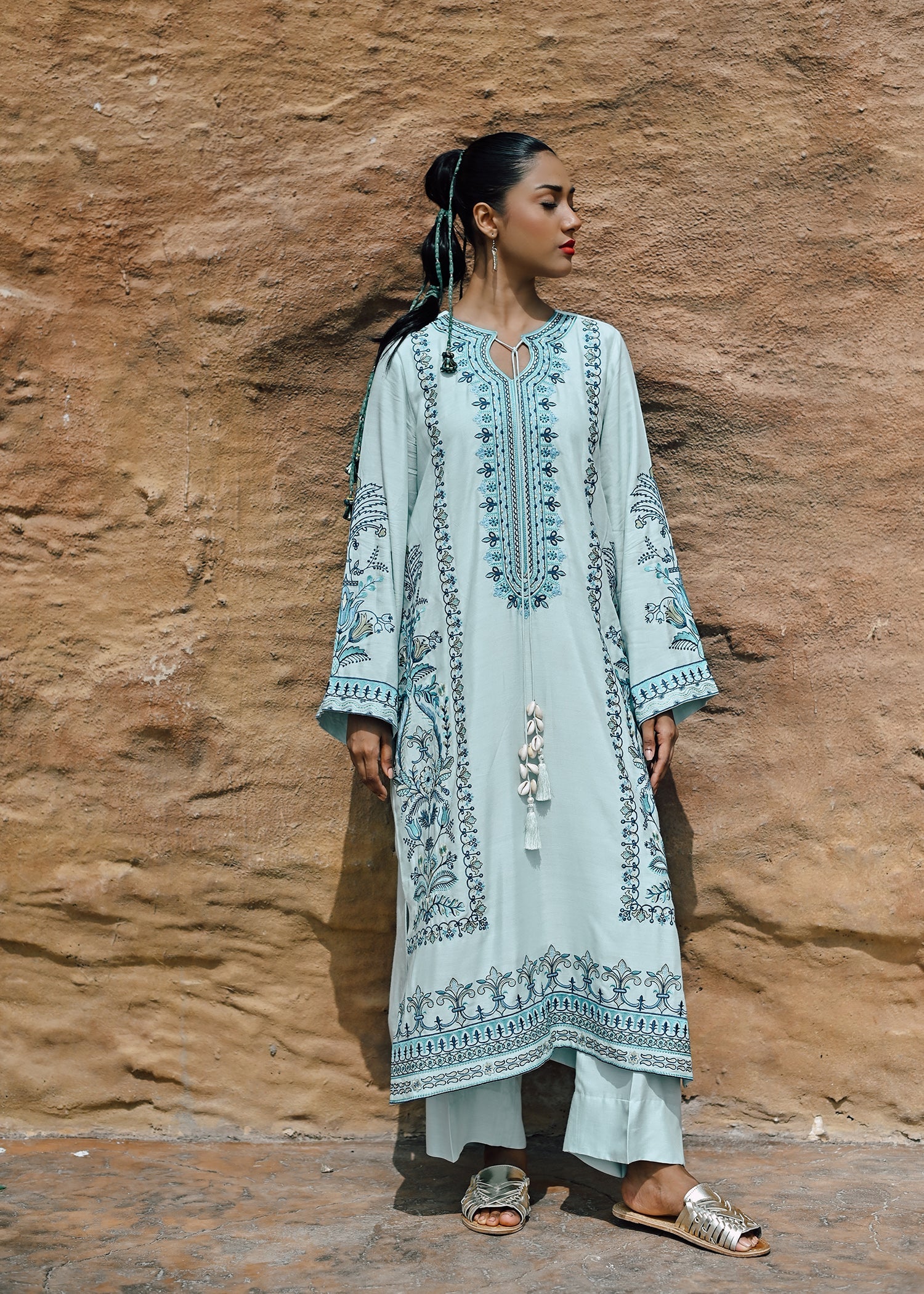 cotton viscose Kurta Set in Light blue