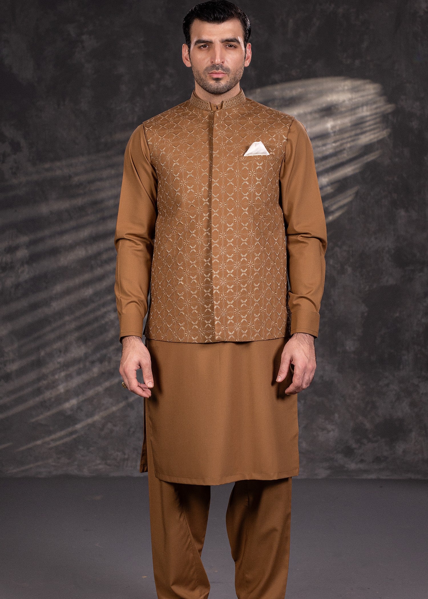 wool Waistcoat in Camel brown