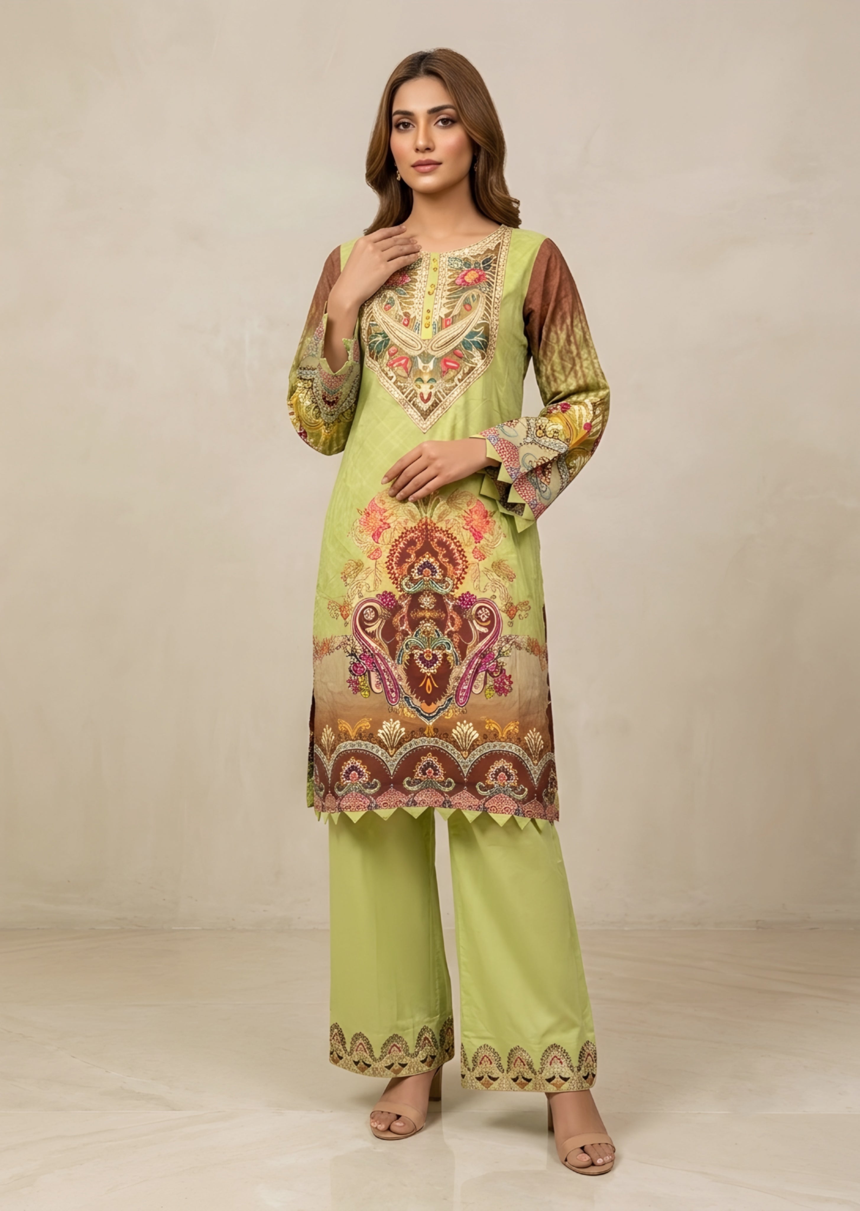 linen Kurta Set in Pear