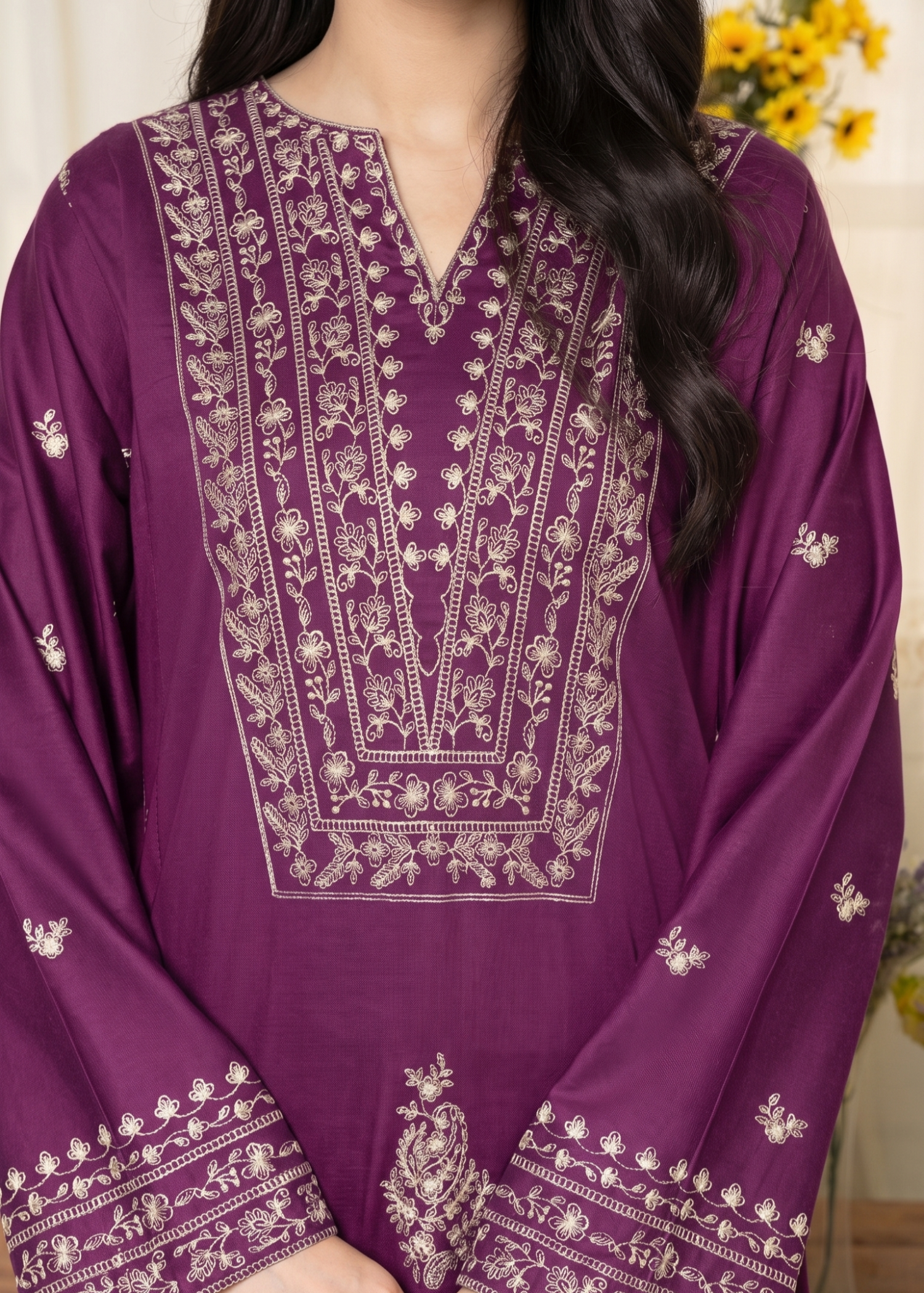 linen Kurta Set in Purple