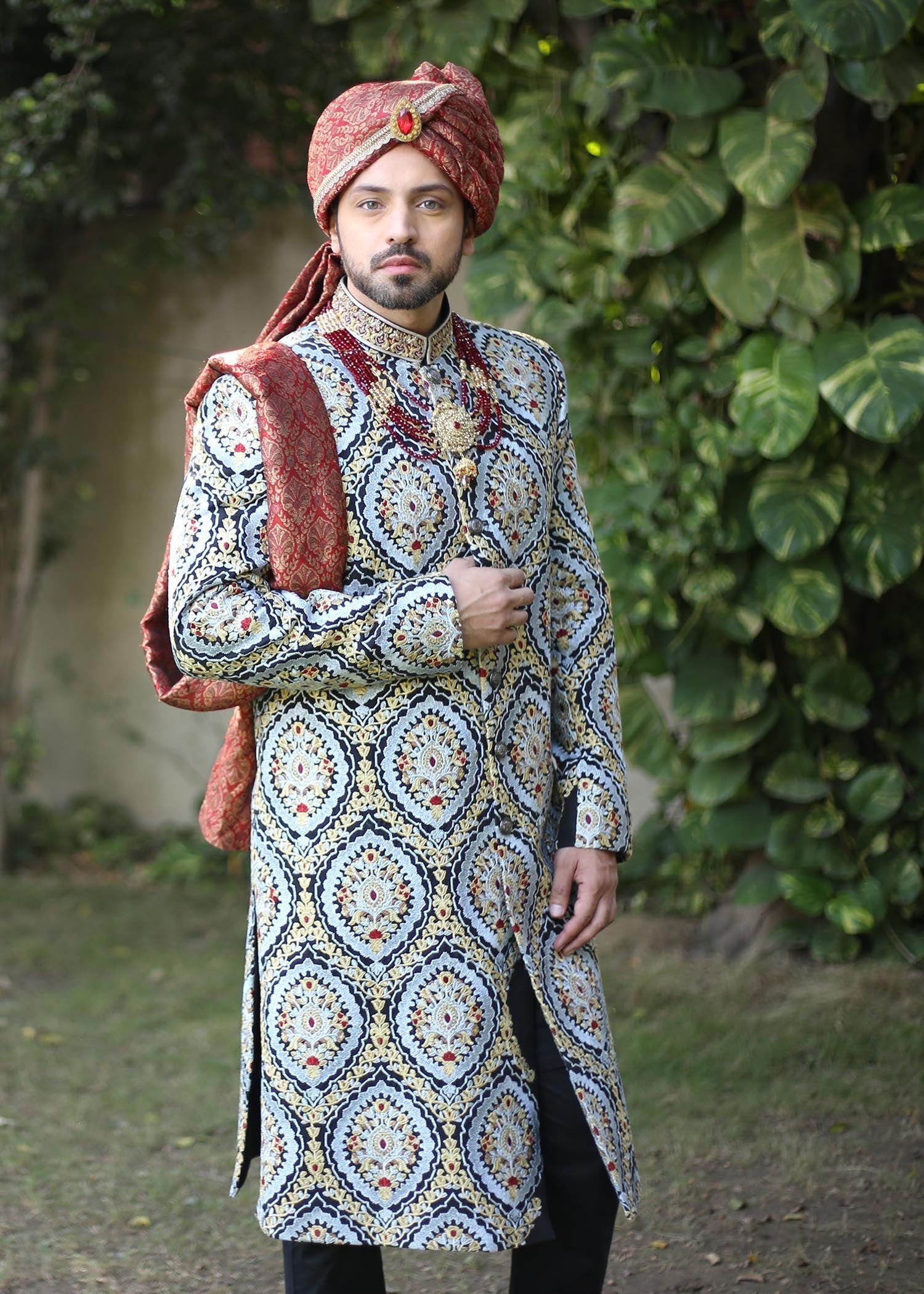 silk Sherwani in Multi