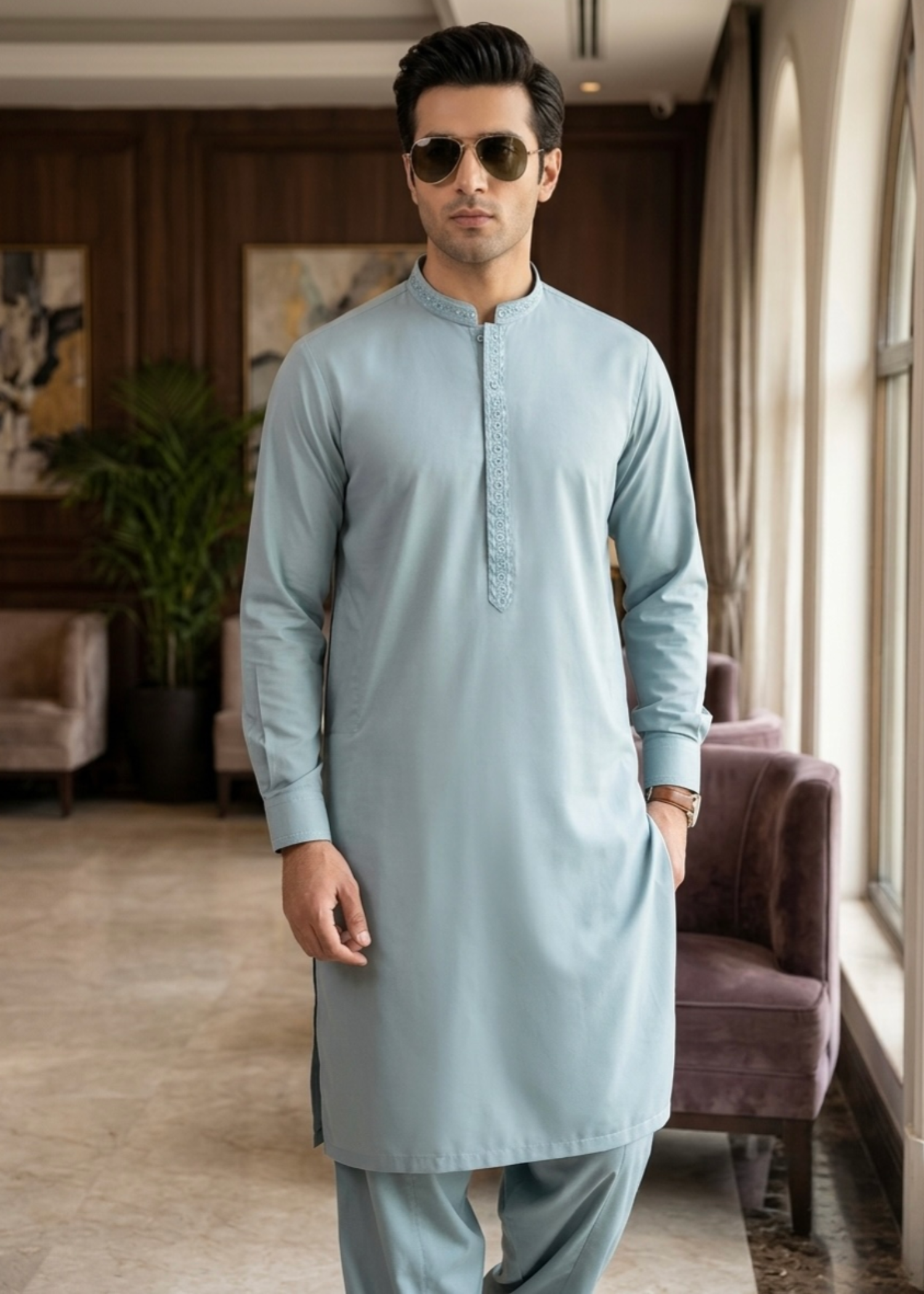 wash & wear Shalwar Kameez in Powder blue