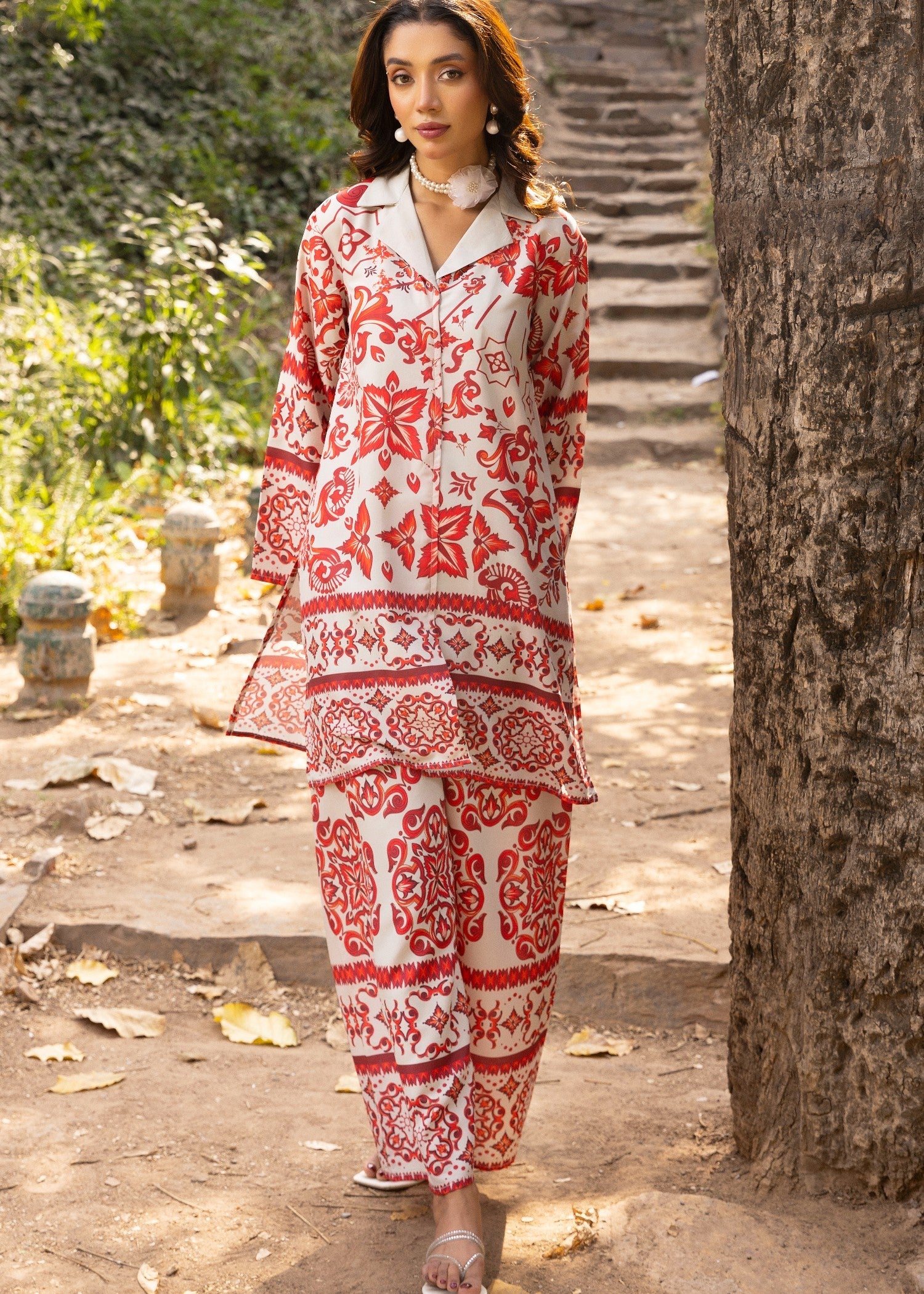 lawn Co Ord Sets in White, red