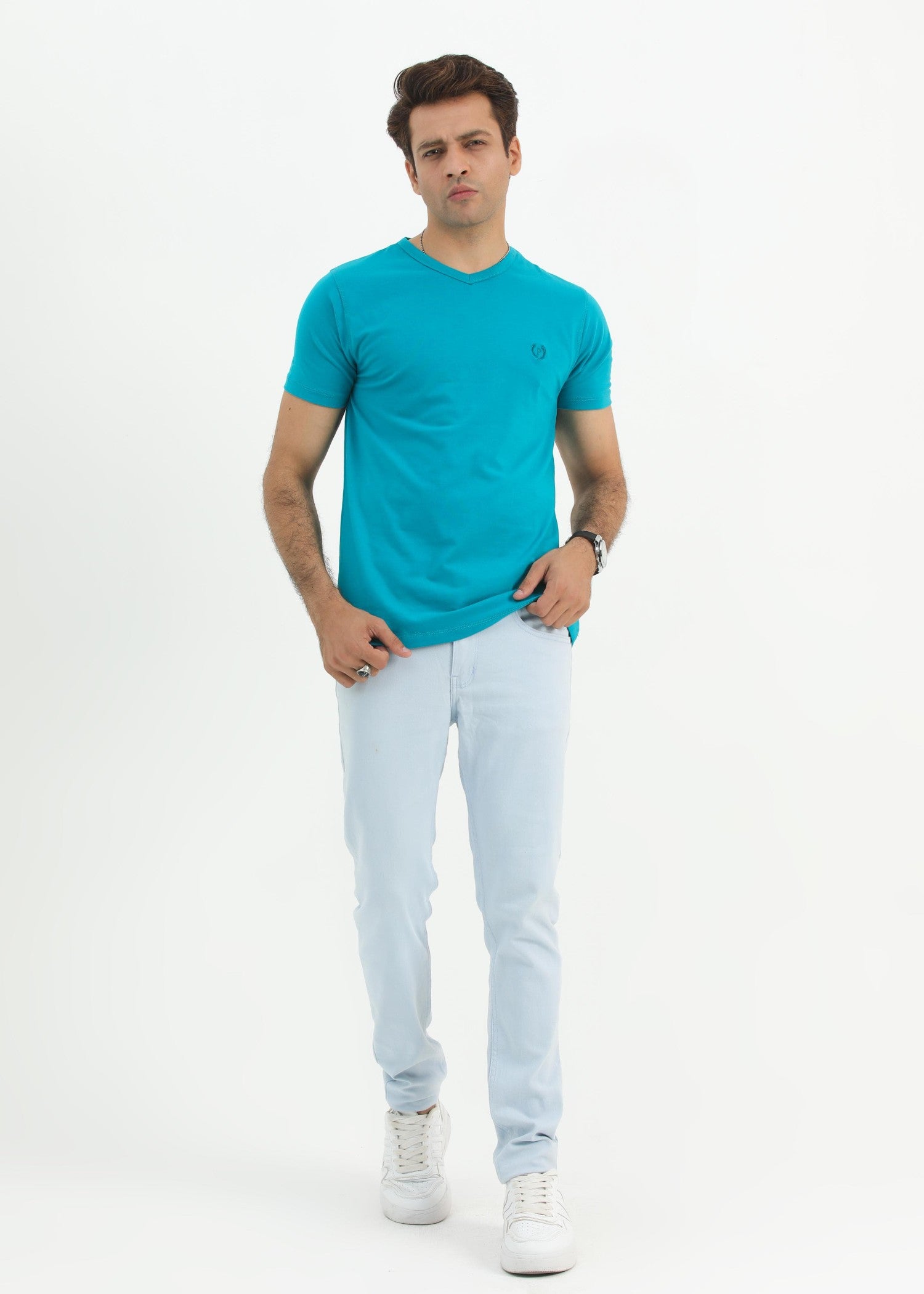 single jersey knit T Shirt in Turquoise
