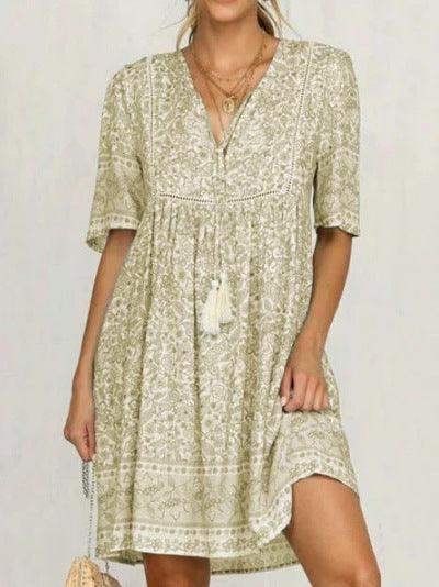 Hollow short sleeve dress sexy V-neck