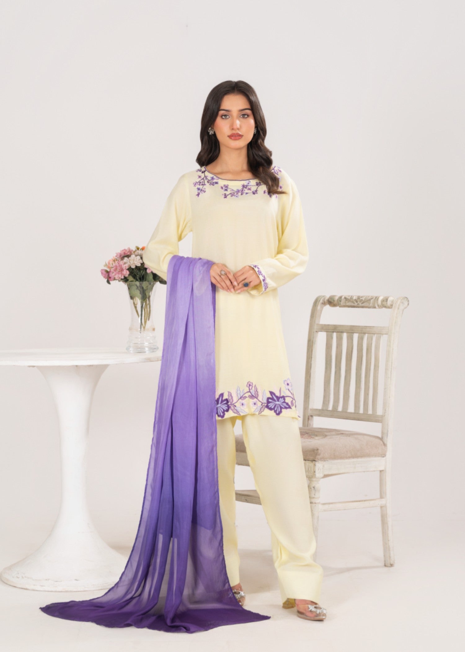 silk finish lawn Kurta Set in Lemonade