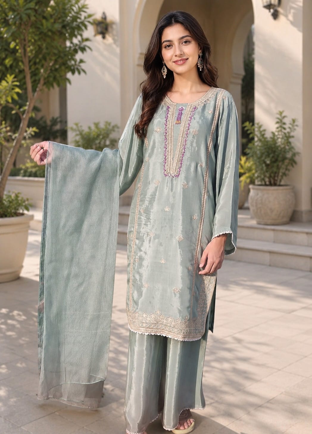 kattan silk Kurta Set in Grey