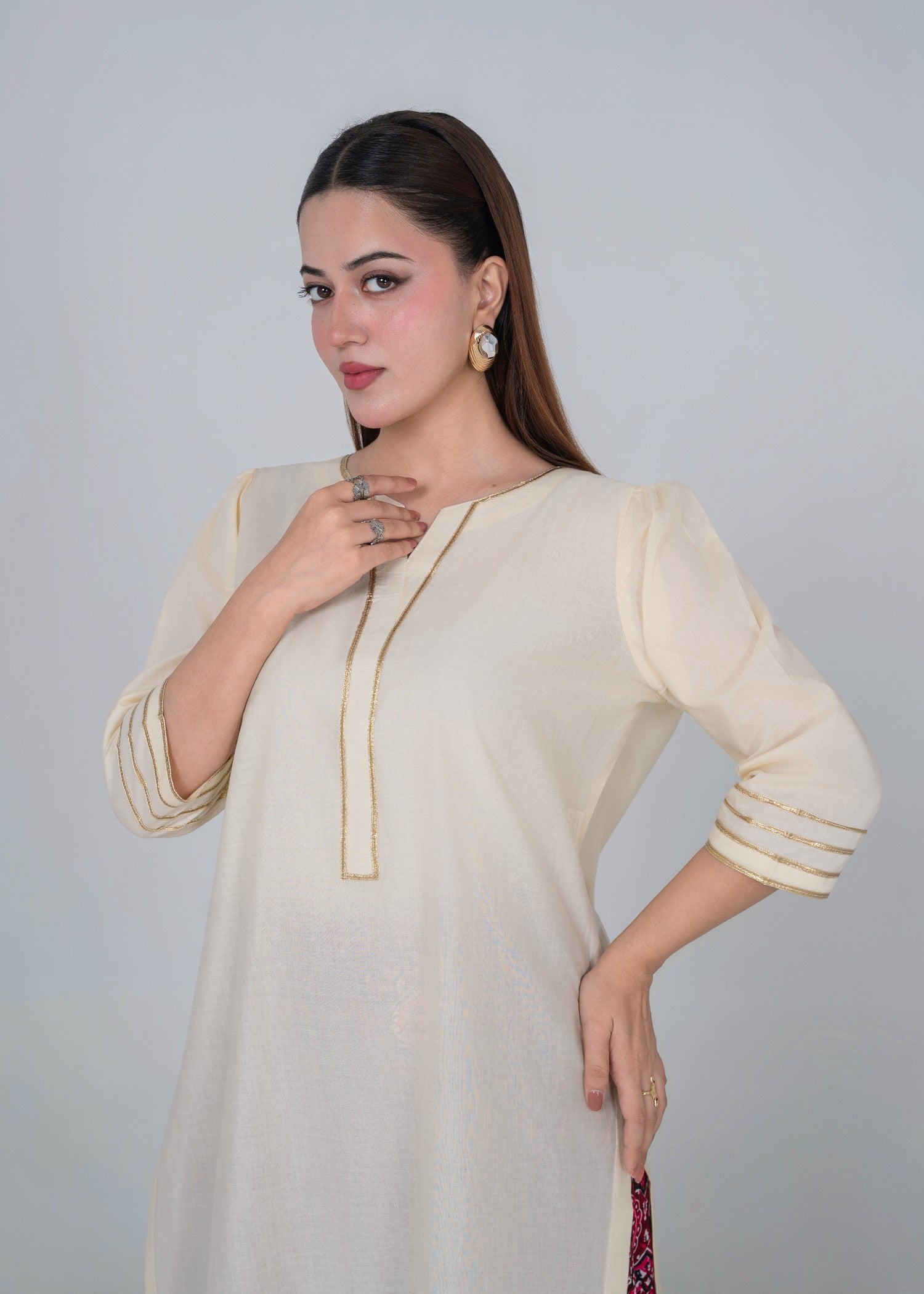 lawn cotton Gharara in Off-white
