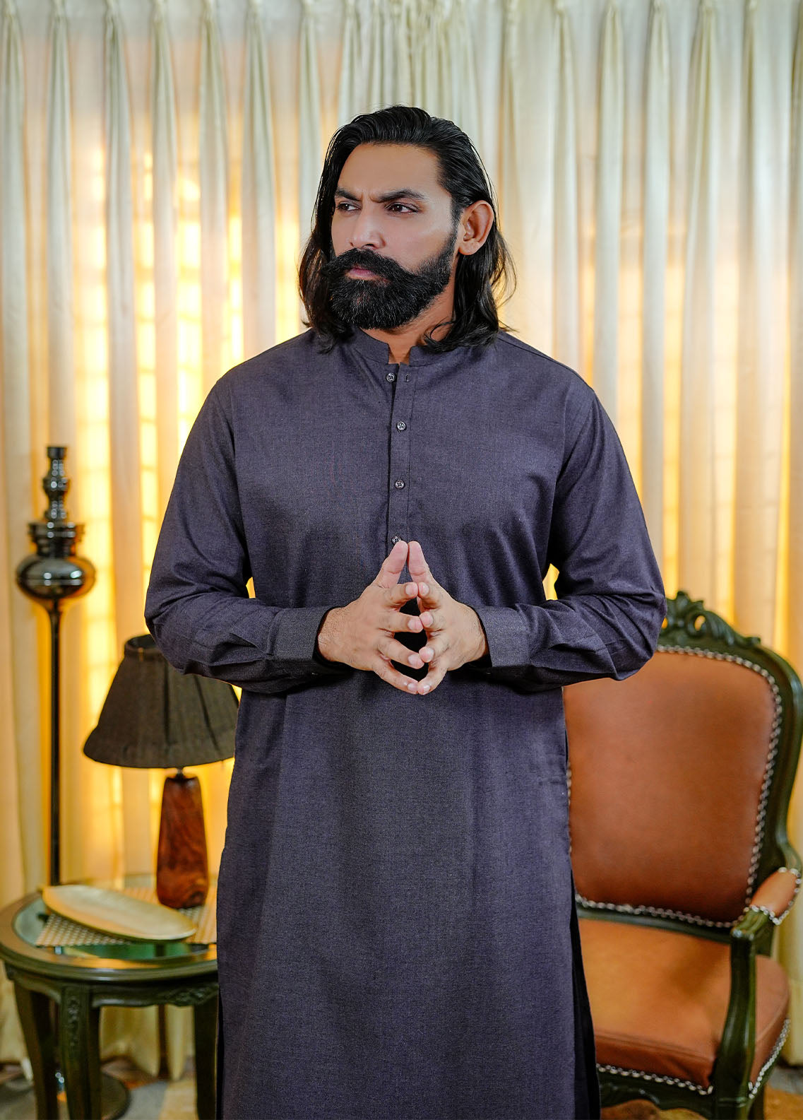 acrylic wool Shalwar Kameez in Purple heart by Real Image Clothing