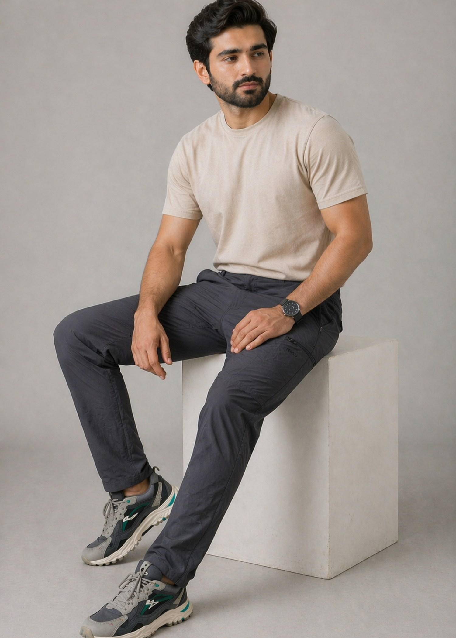 polyester Pants in Charcoal black