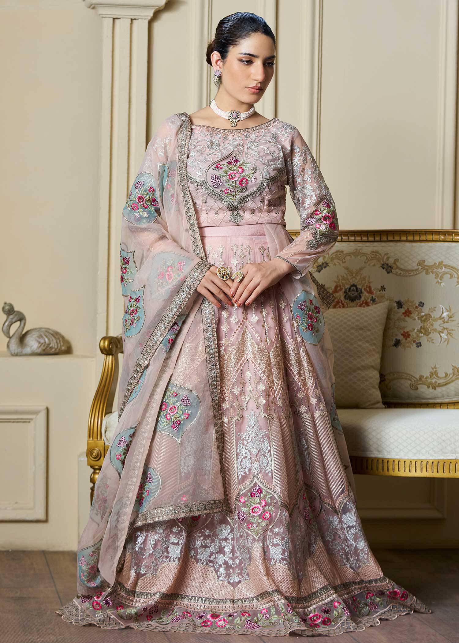 silk cotton net Lehenga in Baby pink
