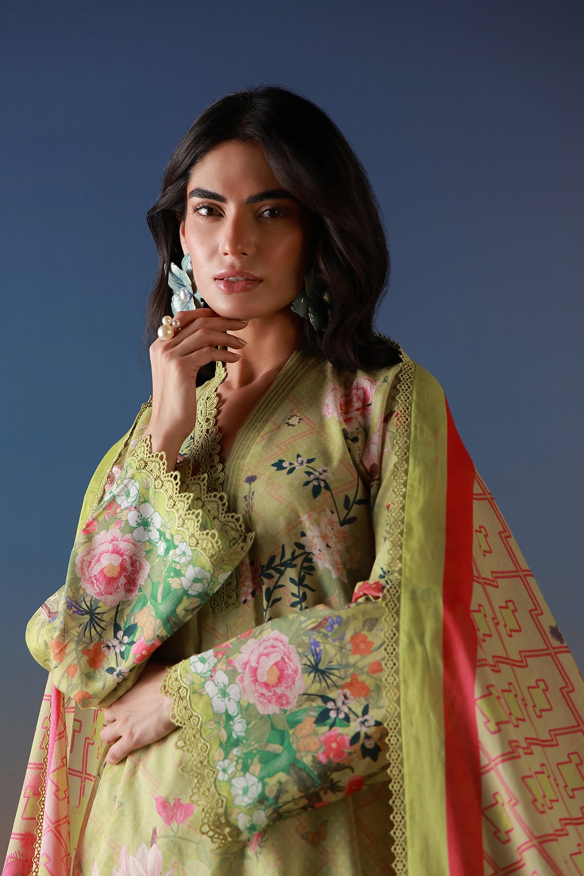 Mirha Lawn – Olive Petal