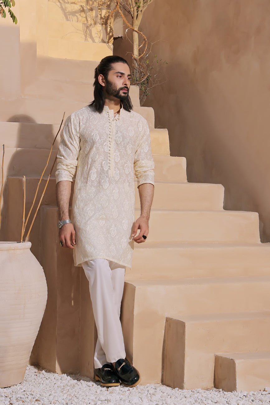 cotton Waistcoat in White by Wajahat Mansoor