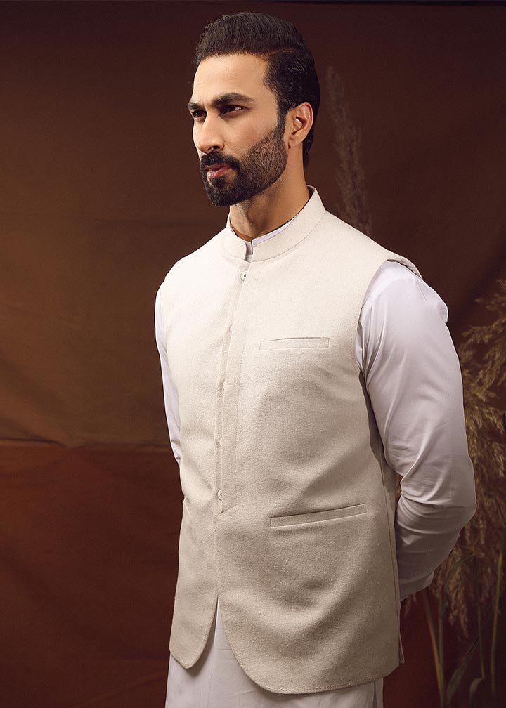 twill khaddar Waistcoat in Silver