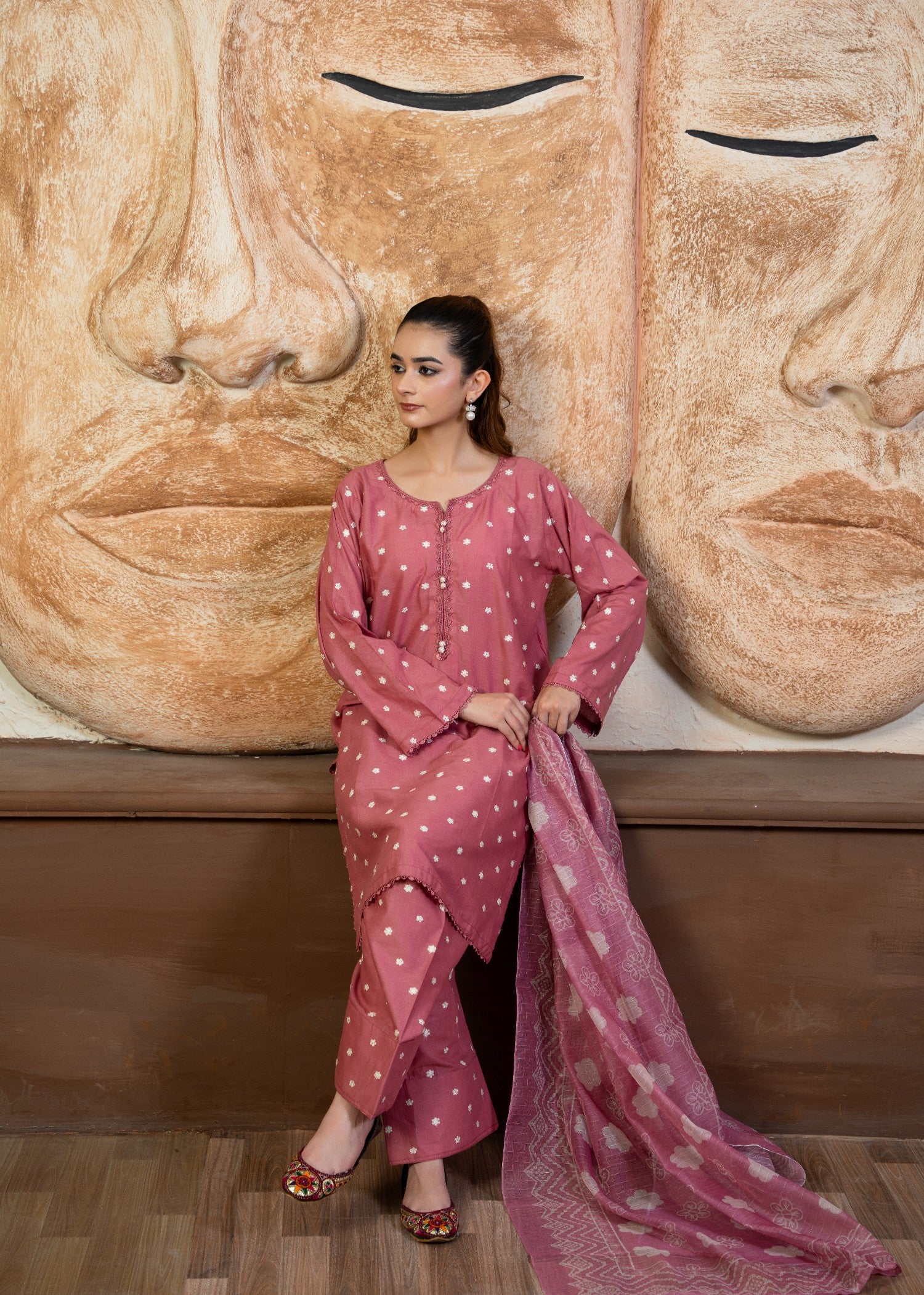 pure cotton Kurta Set in Peach pink