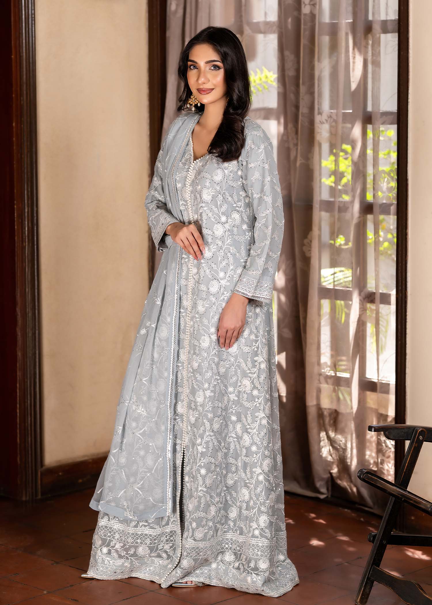 chiffon Pishwas in Grey