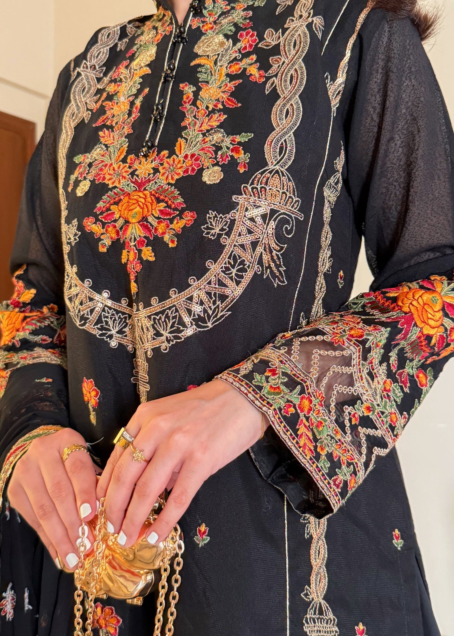 khaddi net Kurta Set in Jet black