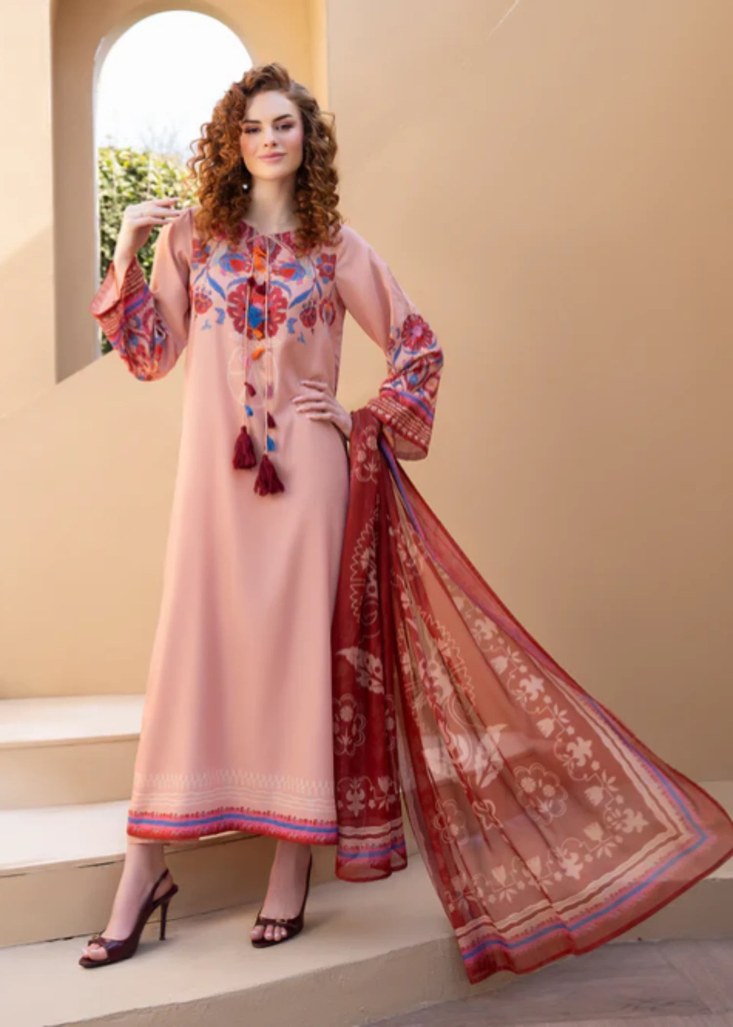 twill cambric Kaftan in Pink