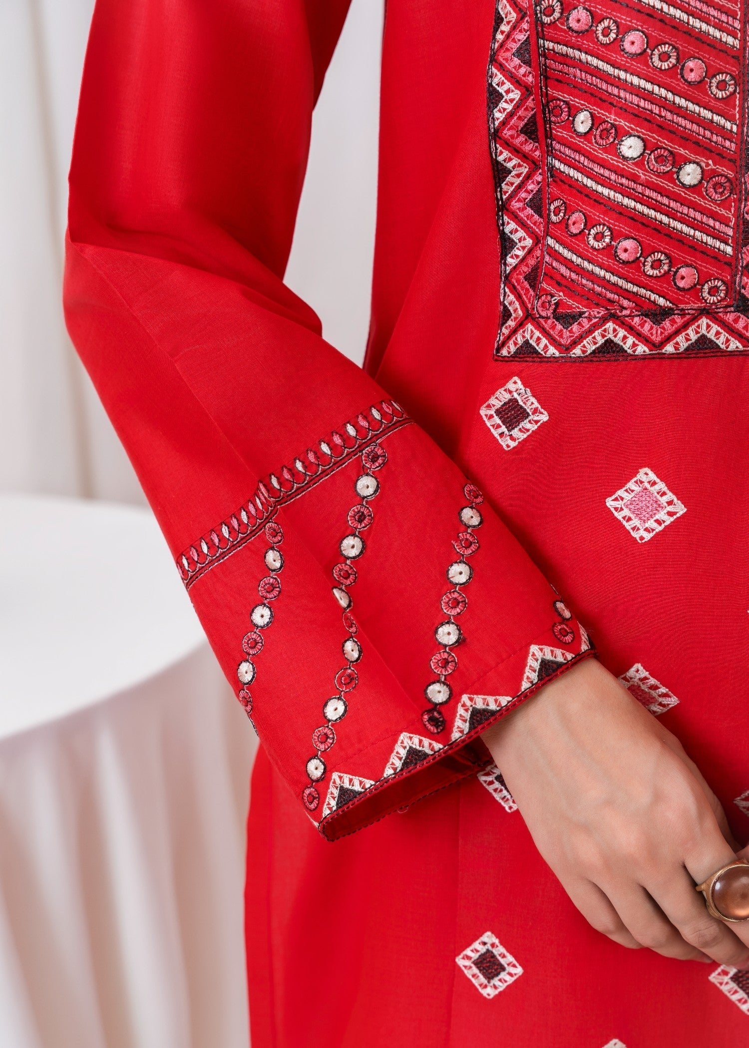 cotton Kurta Set in Crimson