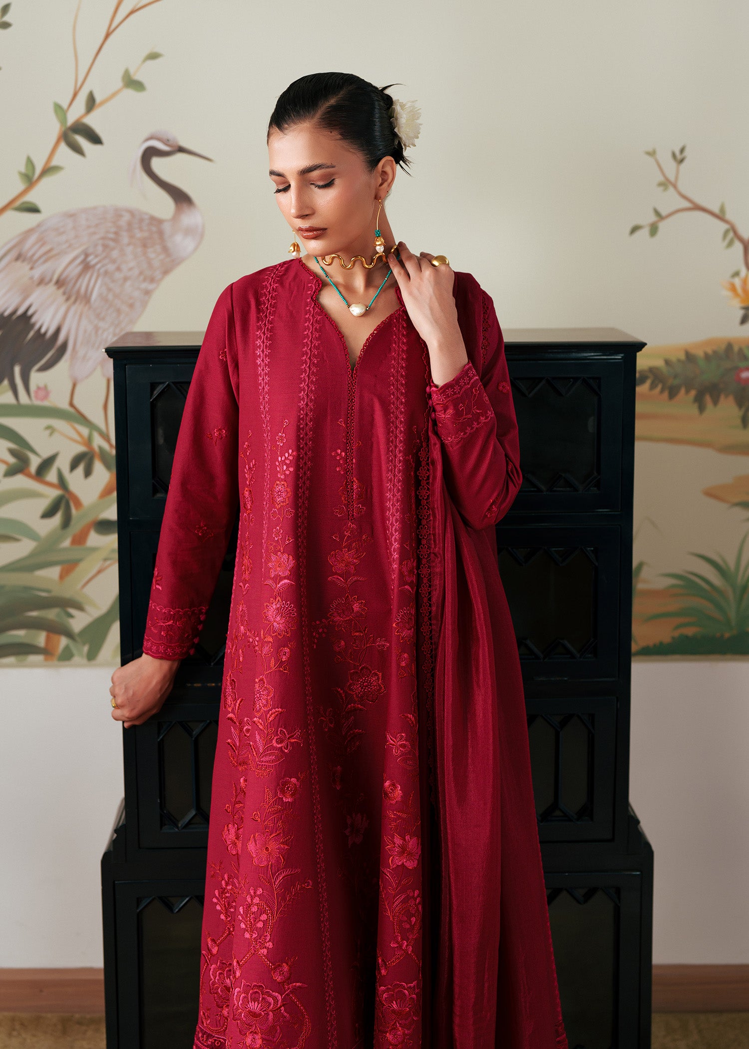 lawn Pishwas in Red