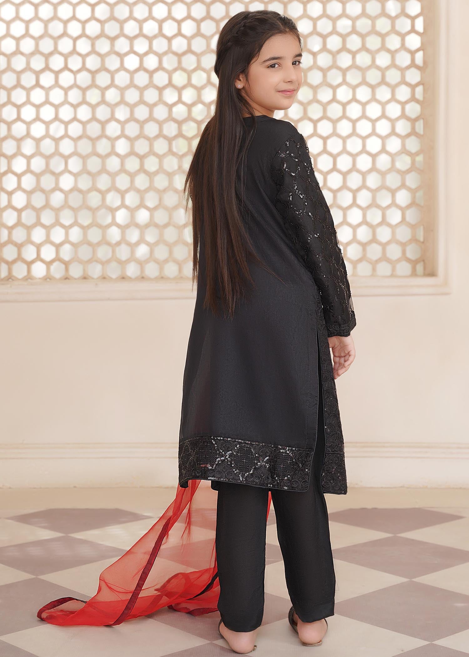 organza Kurta Set in Jet black