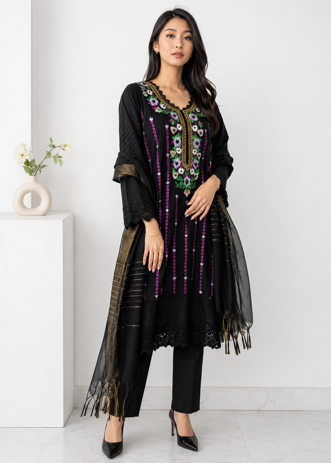 lawn cotton Unstitched in Black