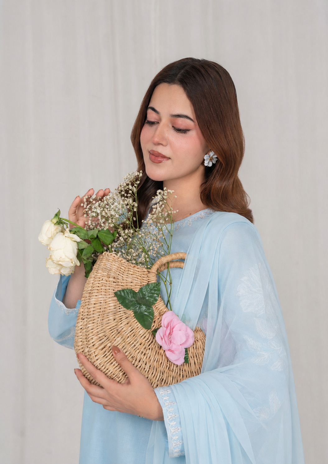 lawn Kurta Set in Ice blue