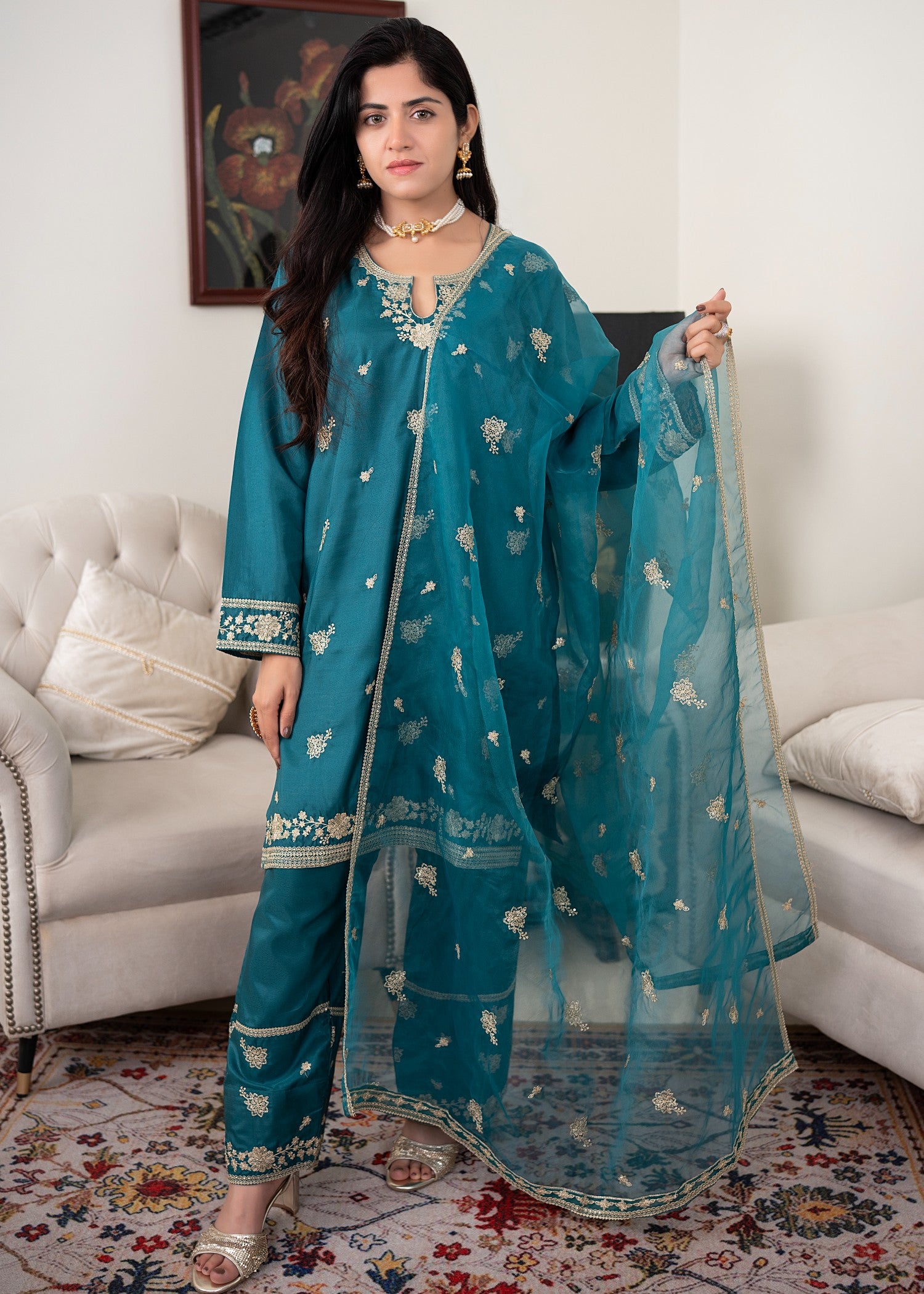 kattan silk Kurta Set in Teal
