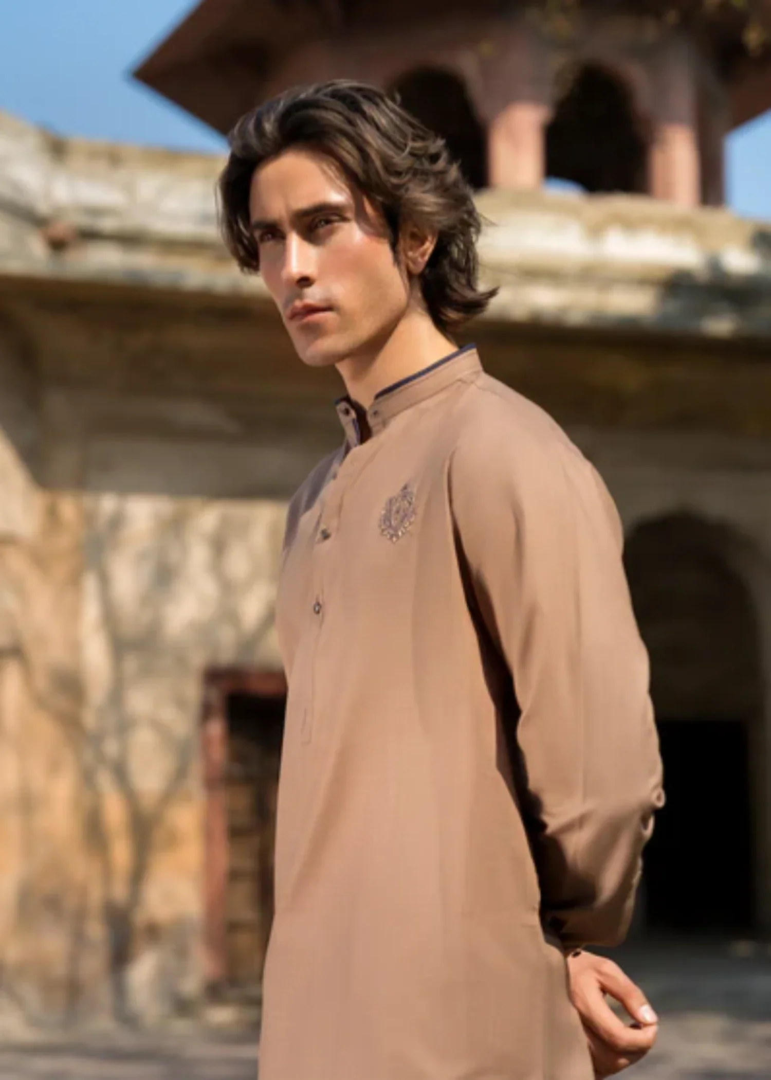 cotton Shalwar Kameez in Almond brown