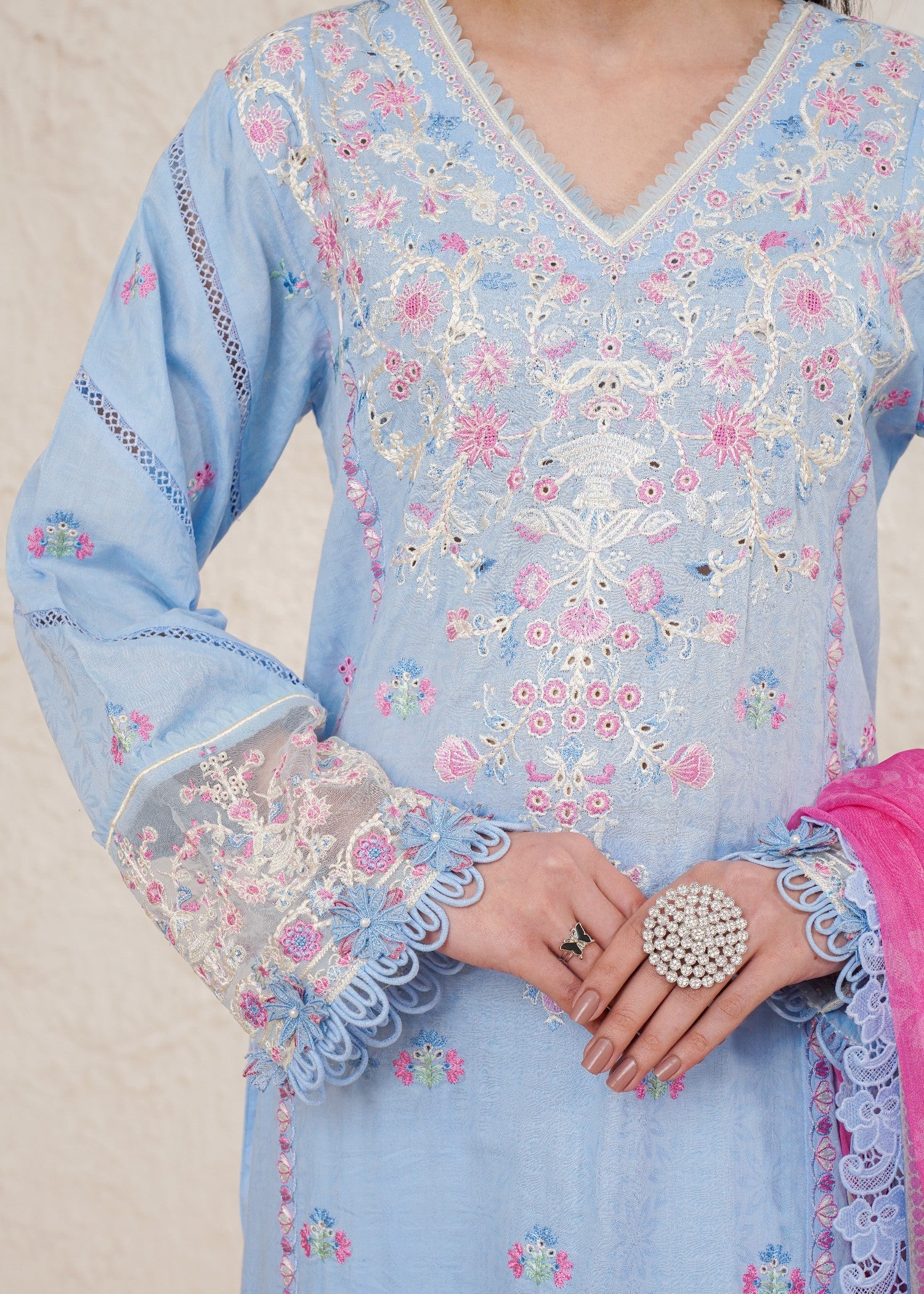 self jacquard Unstitched in Sky blue