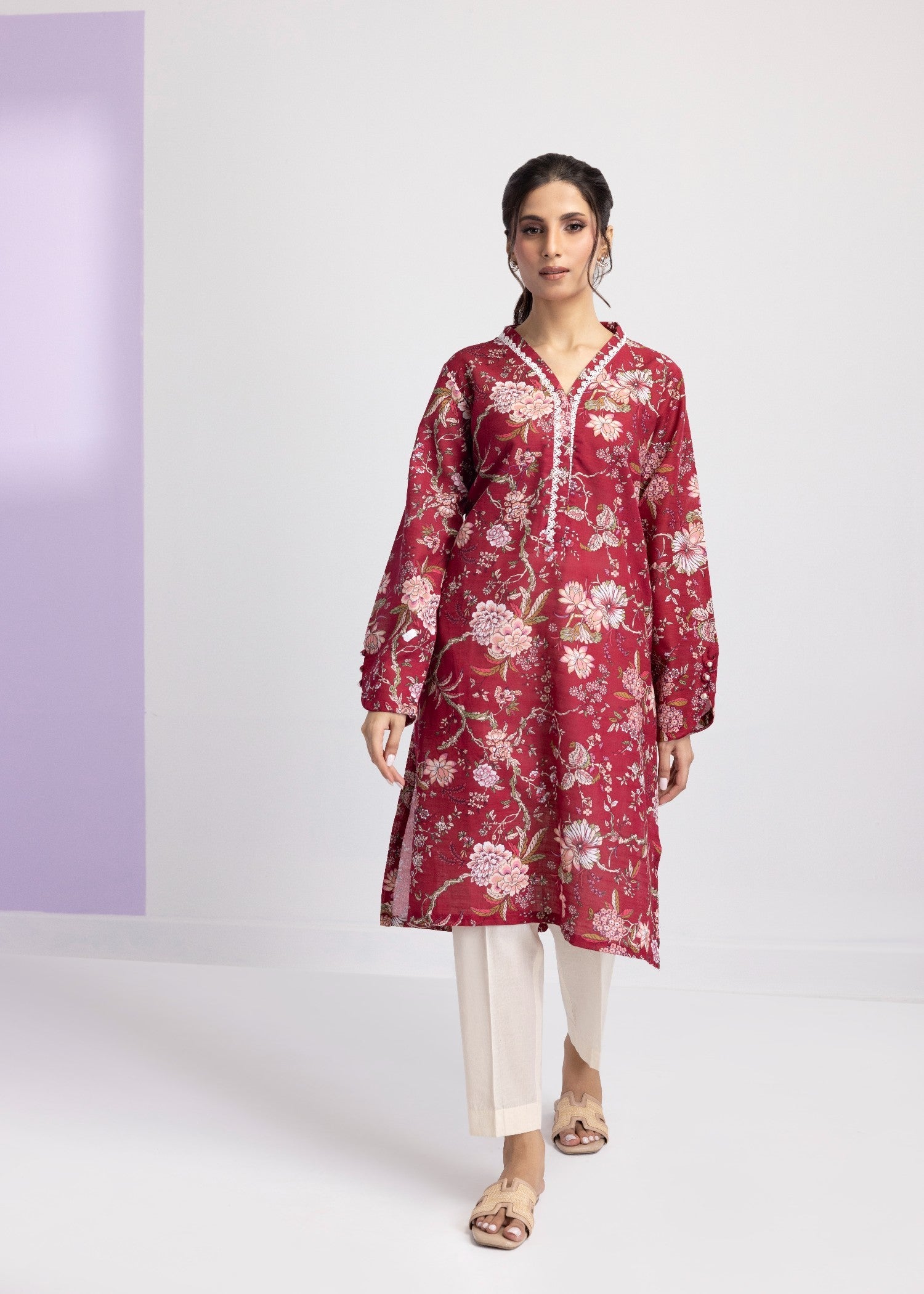 khaddar Kurti in Maroon