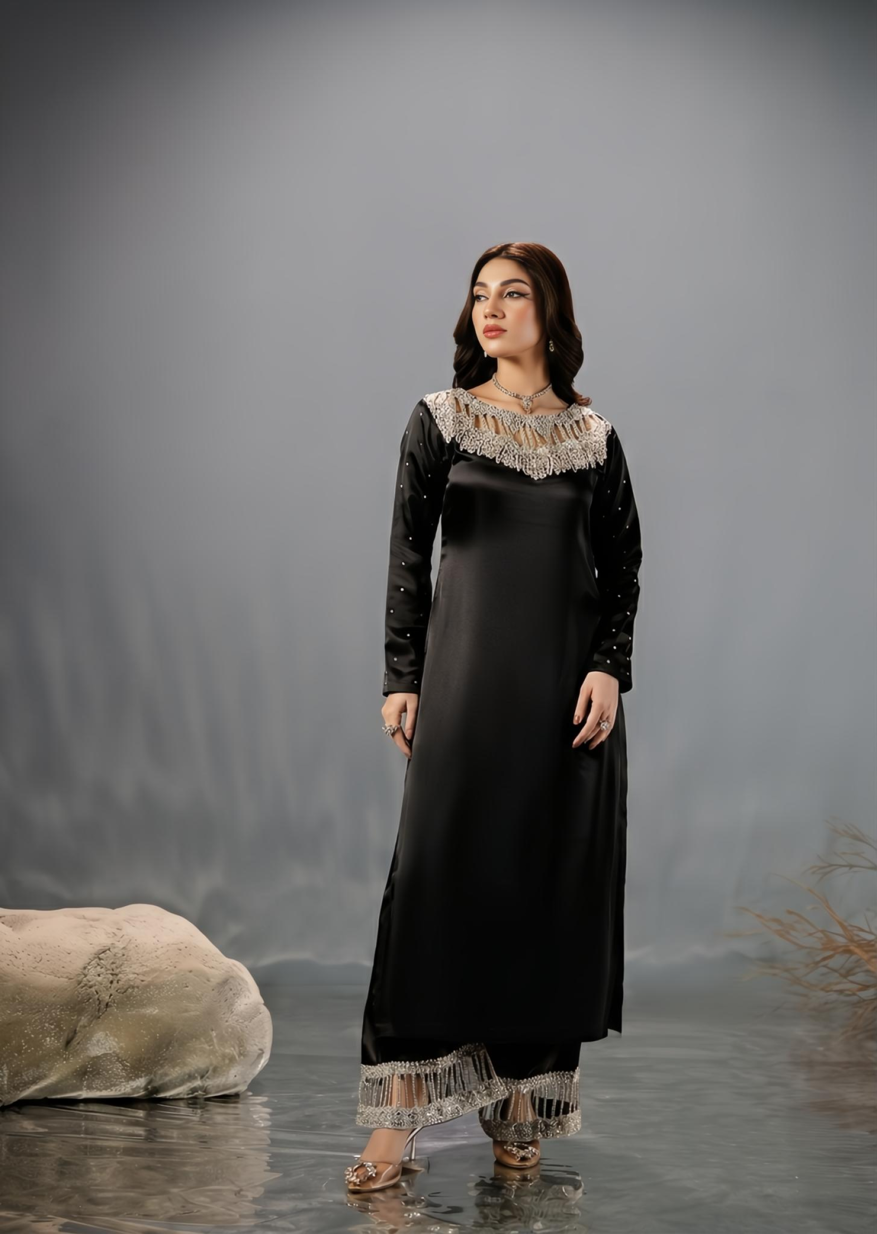 silk Kurta Set in Black