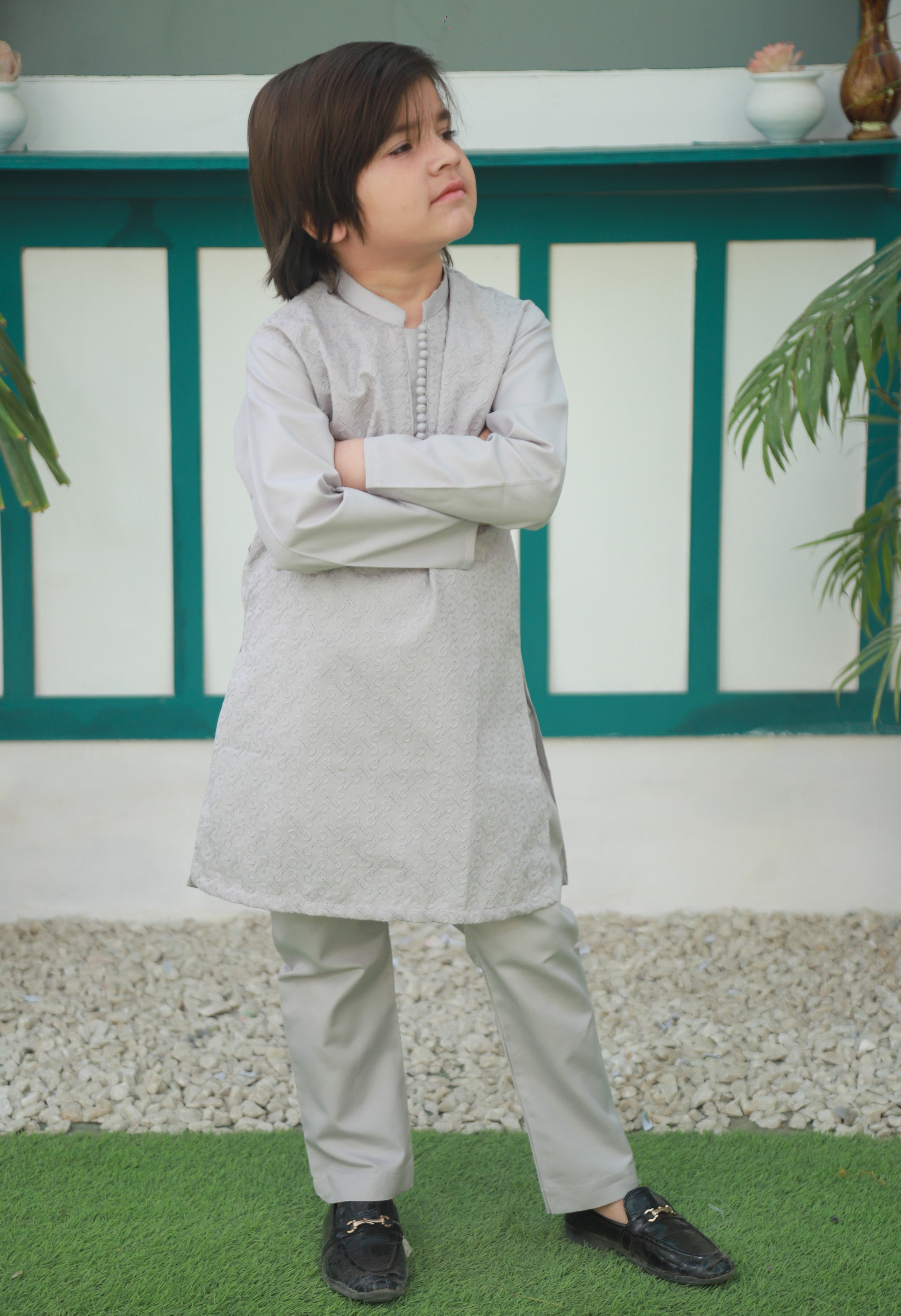 cotton Kurta Set in Pastel grey