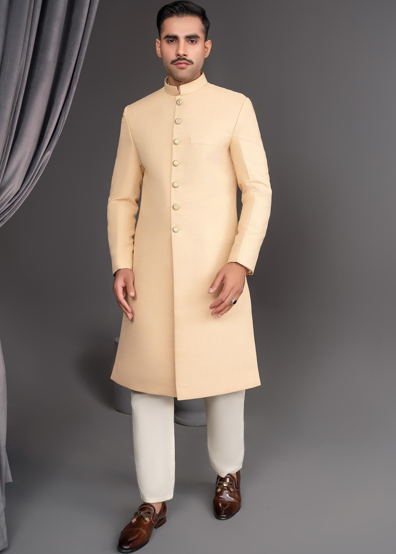 jamawar Sherwani in Gold