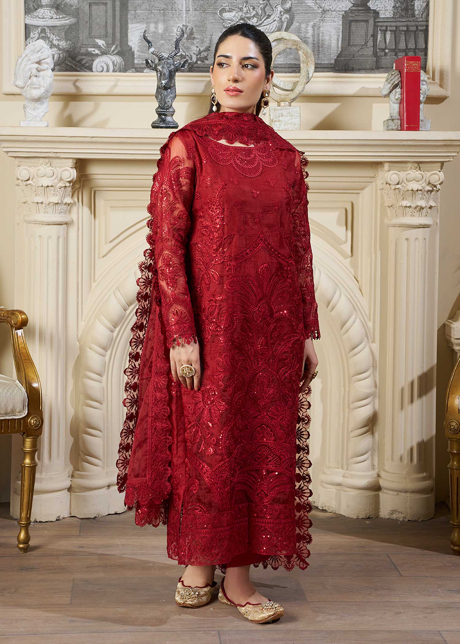 organza Kurta Set in Maroon