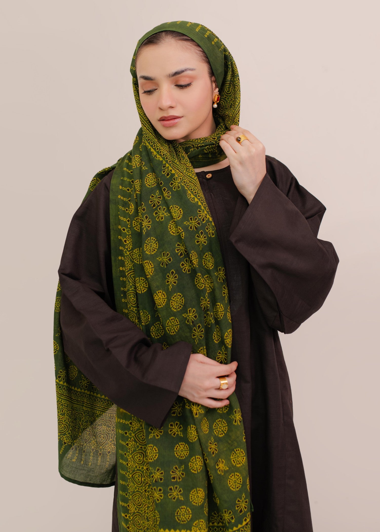 lawn cotton Hijab in Olive green
