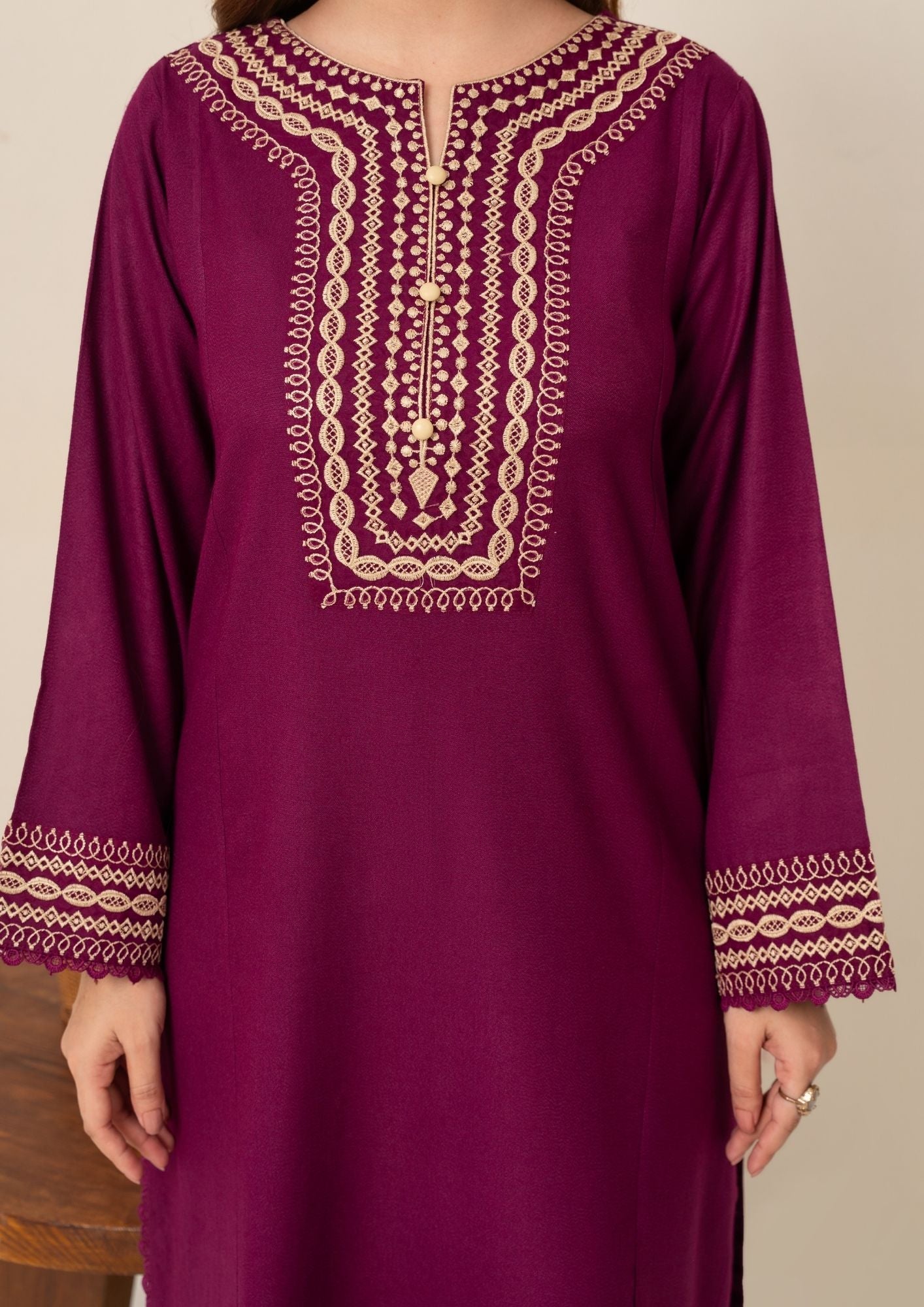 dhanak wool Kurta Set in Magenta haze