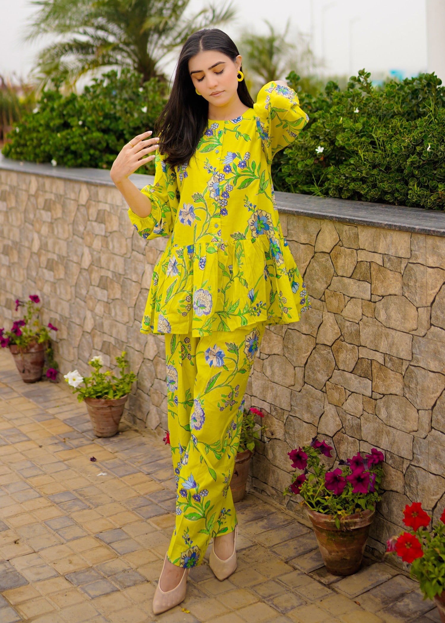 pure cotton Co Ord Sets in Chartreuse