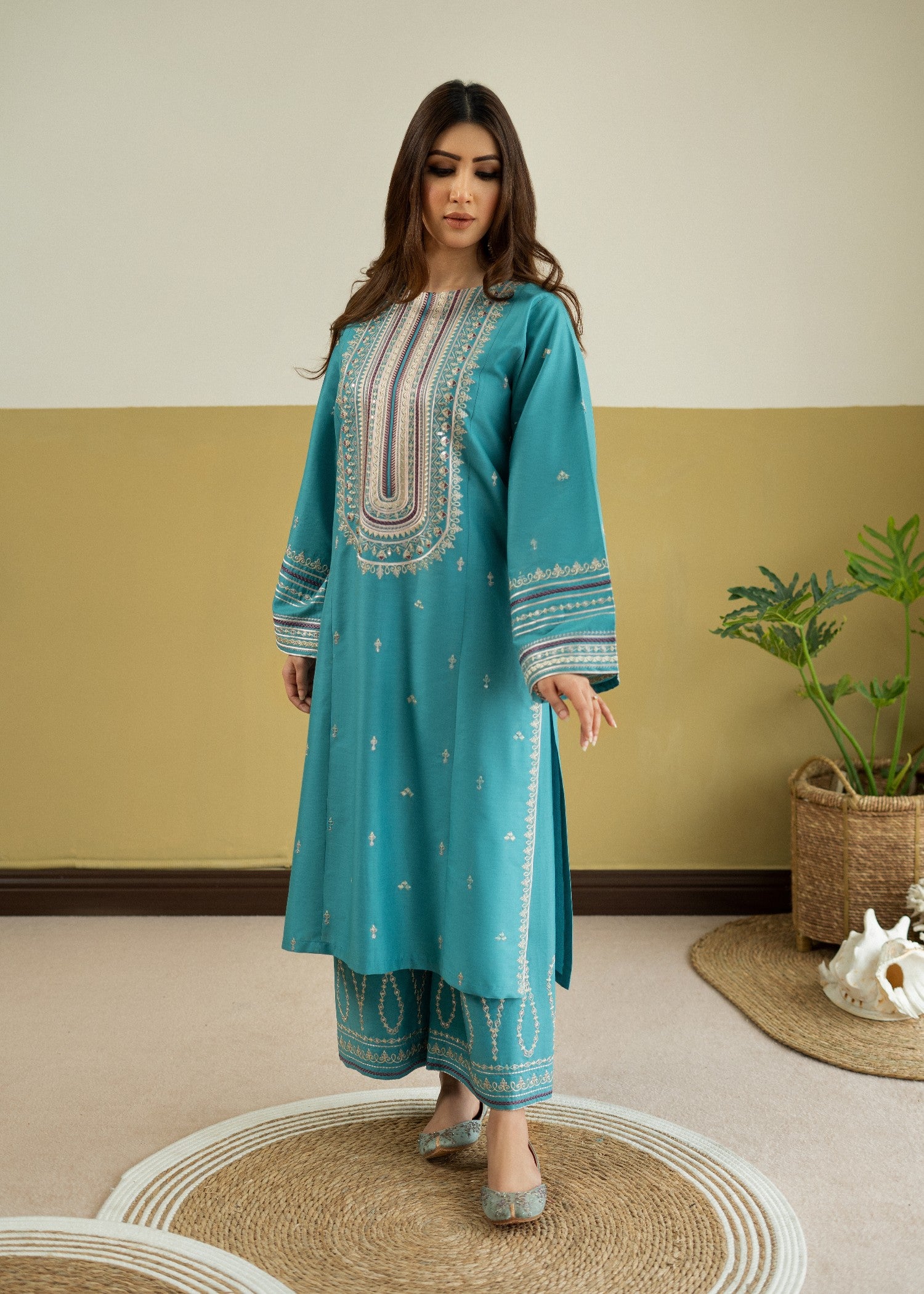 lawn Kurta Set in Baby blue
