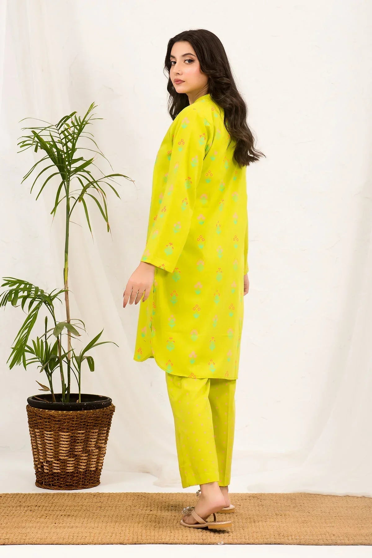 cotton dobby Kurta Set in Lime green