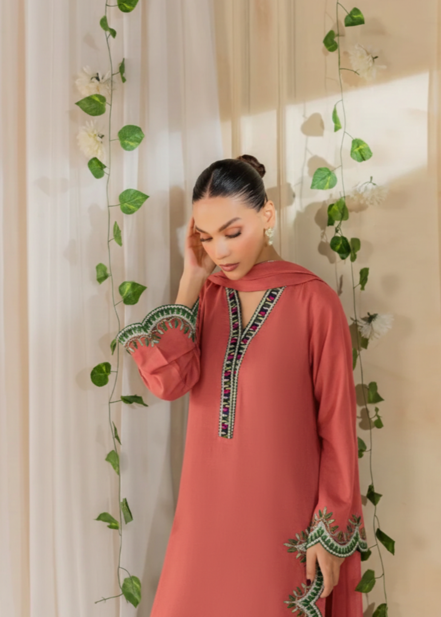 linen Kurta Set in Peach pink