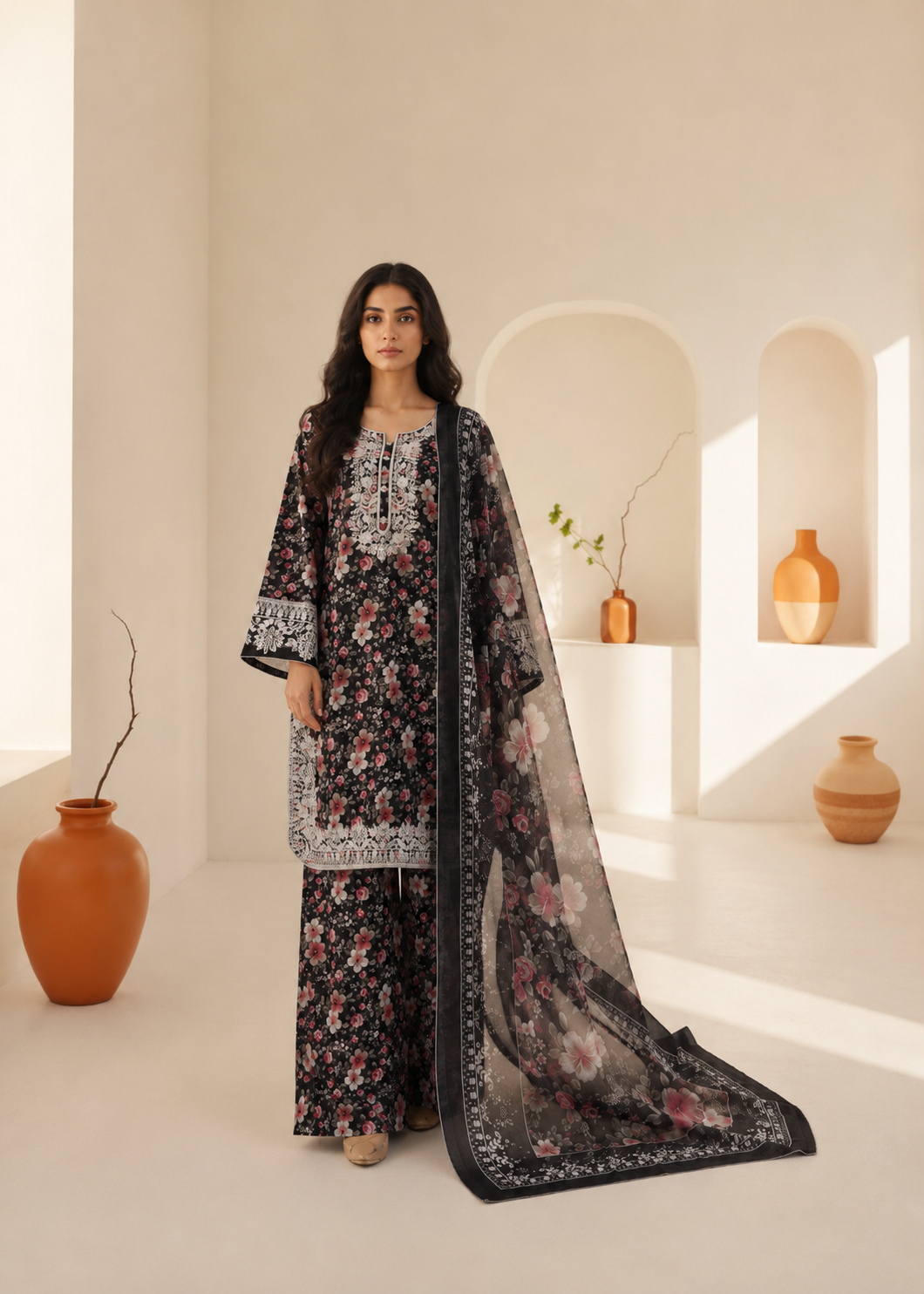 cotton Kurta Set in Black, indian pink, raven grey
