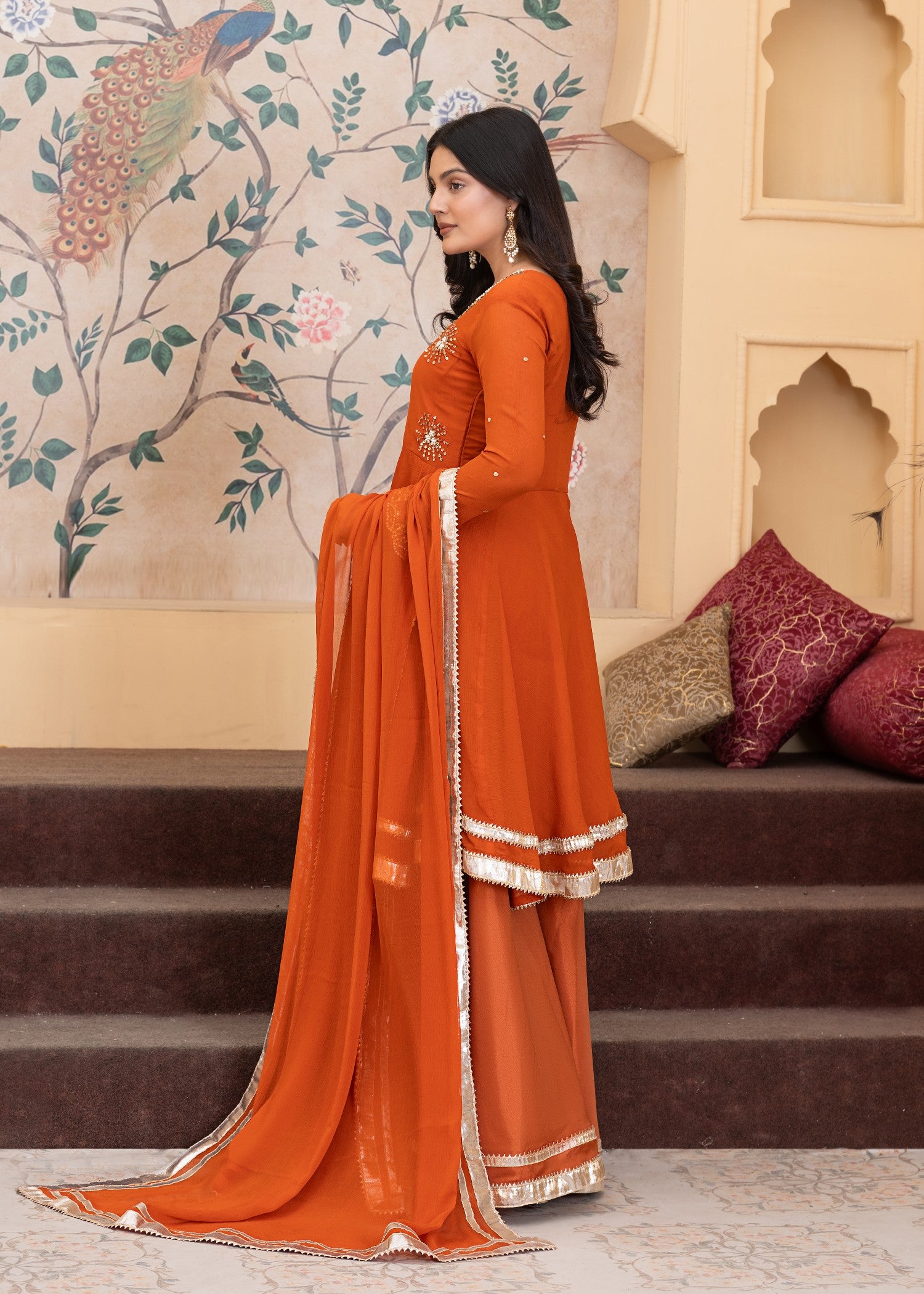 chiffon Short Frock in Orange