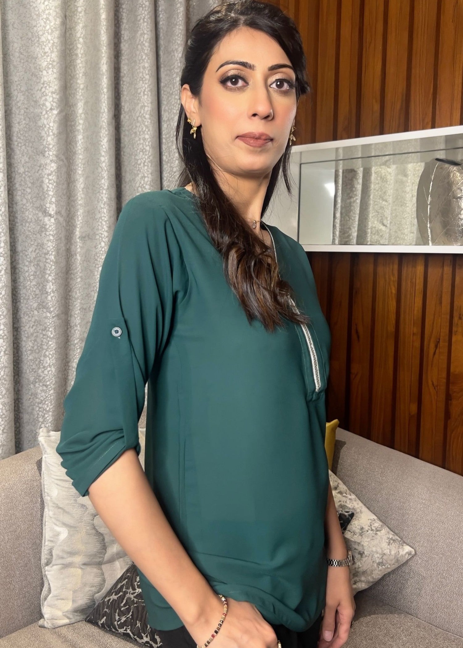 georgette Top in Pine green